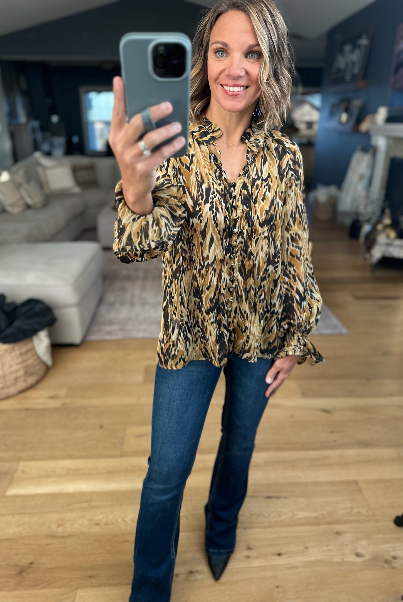 Her Own Thing Patterned Top-Long Sleeves-Dress Forum-Anna Kaytes Boutique, Women's Fashion Boutique in Grinnell, Iowa