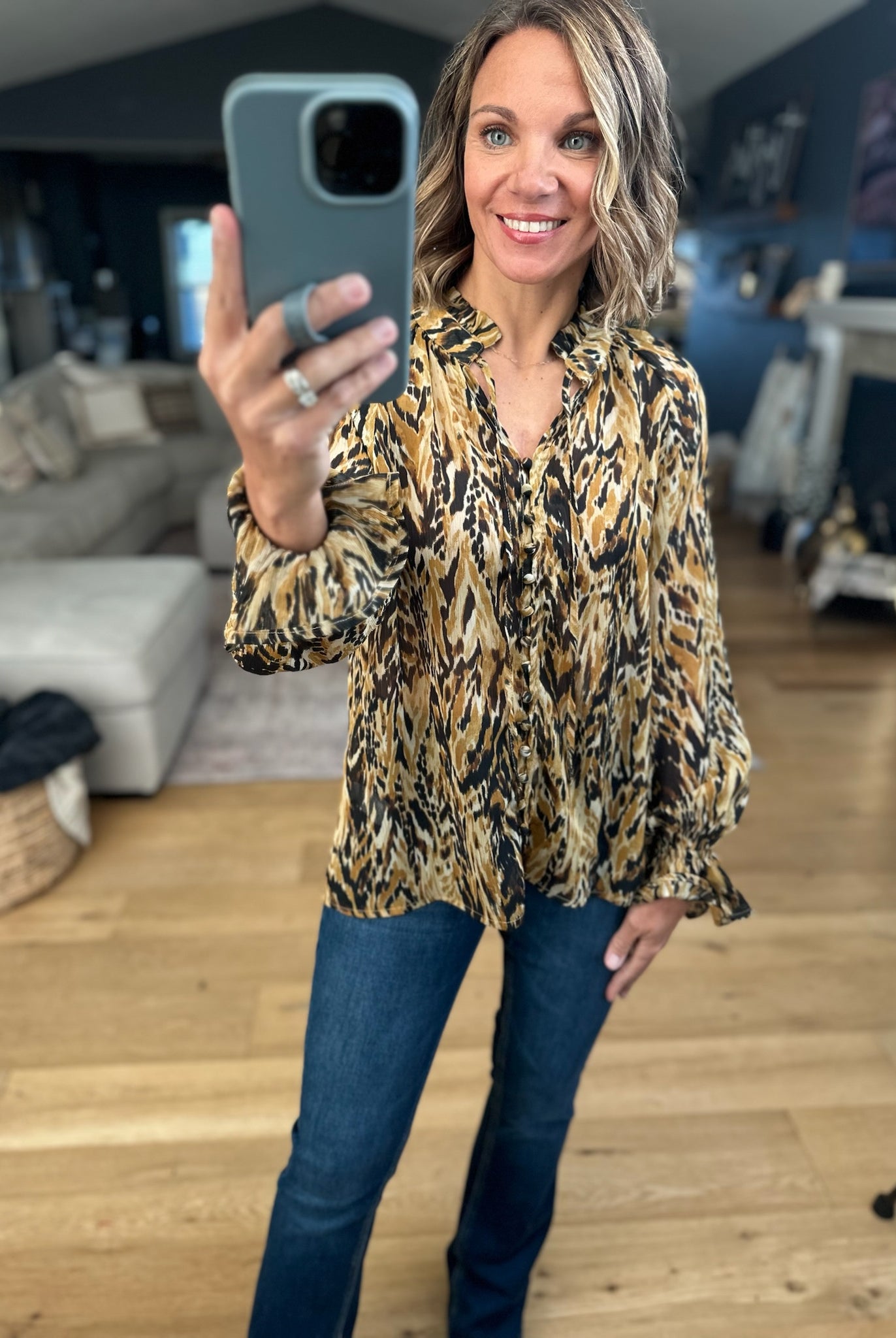 Her Own Thing Patterned Top-Long Sleeves-Dress Forum-Anna Kaytes Boutique, Women's Fashion Boutique in Grinnell, Iowa