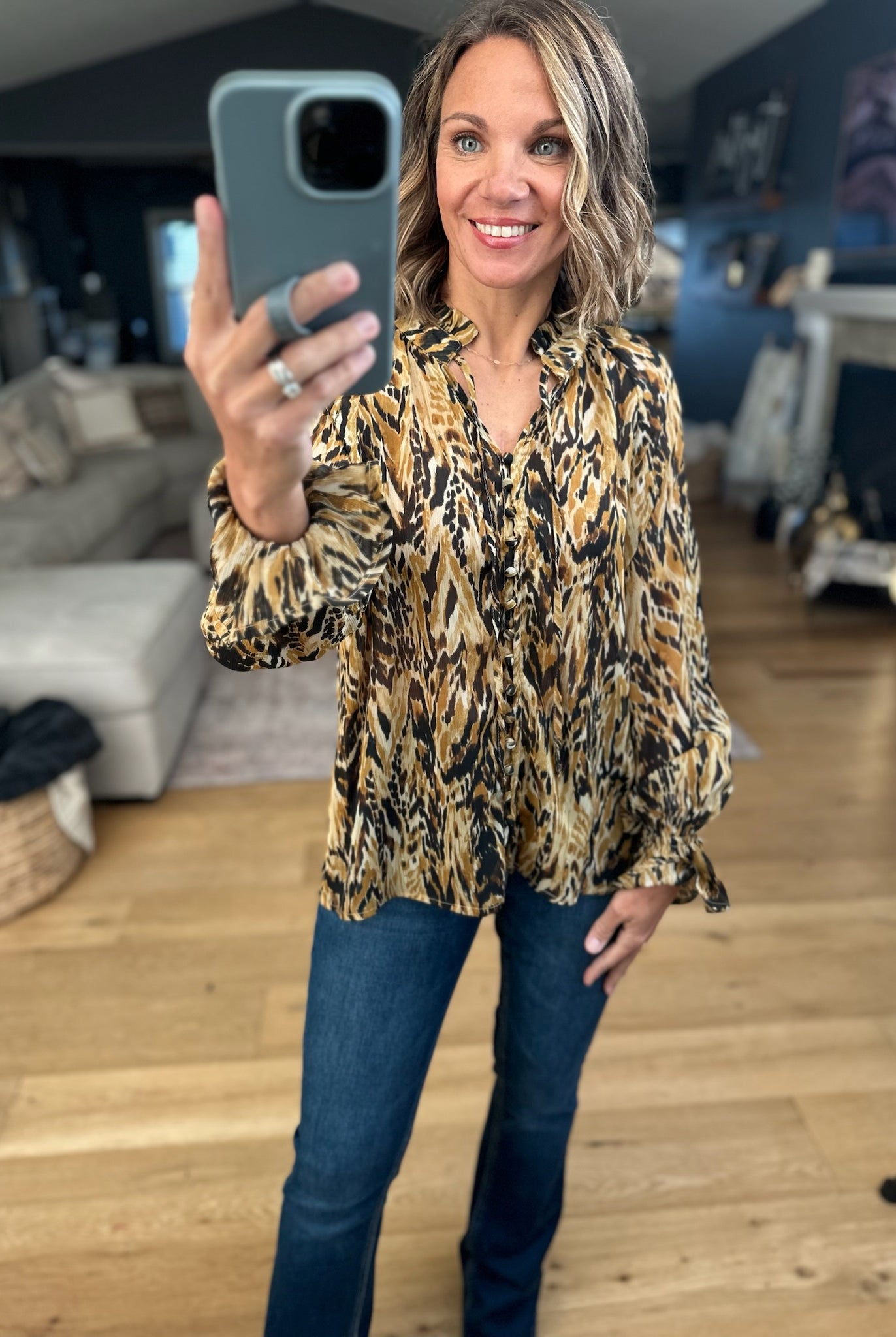Her Own Thing Patterned Top-Long Sleeves-Dress Forum-Anna Kaytes Boutique, Women's Fashion Boutique in Grinnell, Iowa