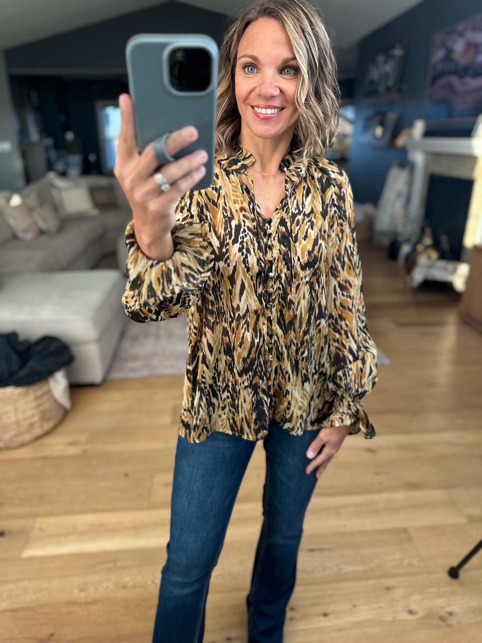 Her Own Thing Patterned Top-Long Sleeves-Dress Forum-Anna Kaytes Boutique, Women's Fashion Boutique in Grinnell, Iowa