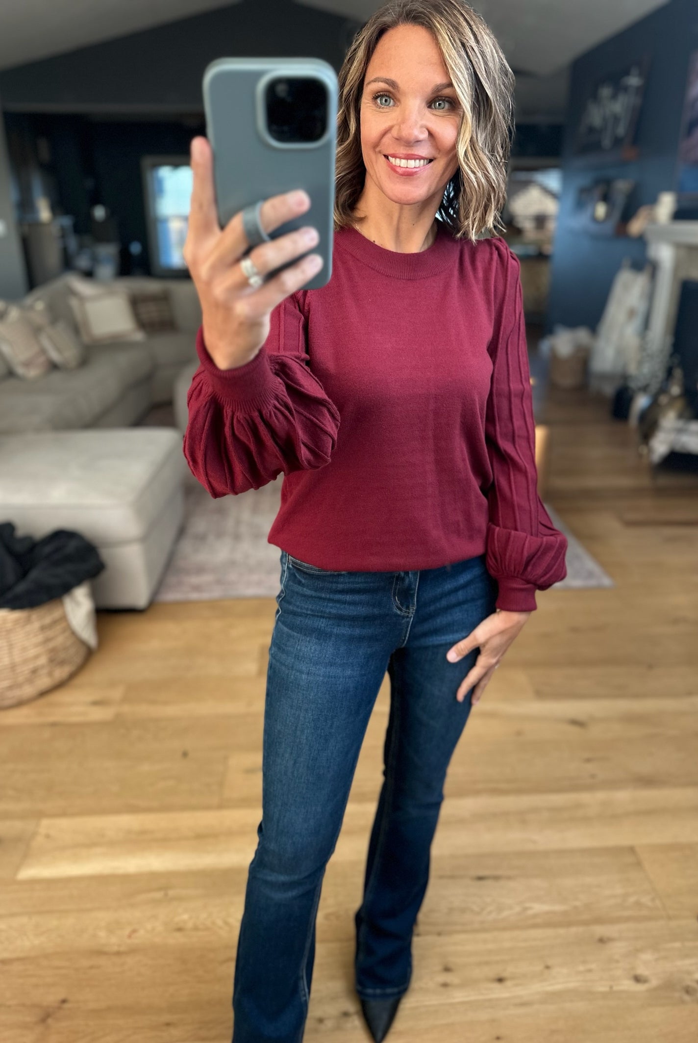 On The List Balloon Sleeve Knit-Long Sleeves-& Merci-Anna Kaytes Boutique, Women's Fashion Boutique in Grinnell, Iowa