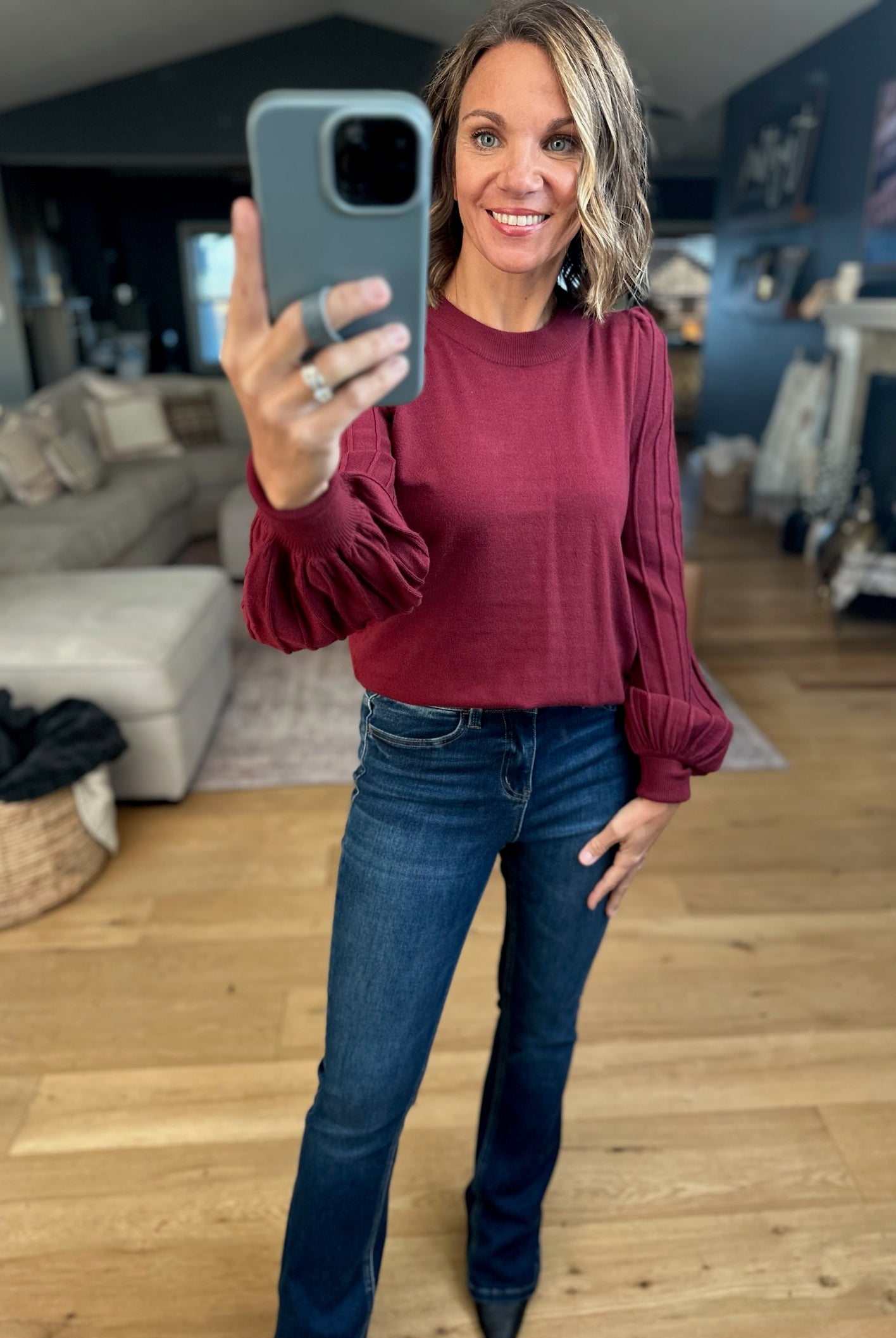 On The List Balloon Sleeve Knit-Long Sleeves-& Merci-Anna Kaytes Boutique, Women's Fashion Boutique in Grinnell, Iowa