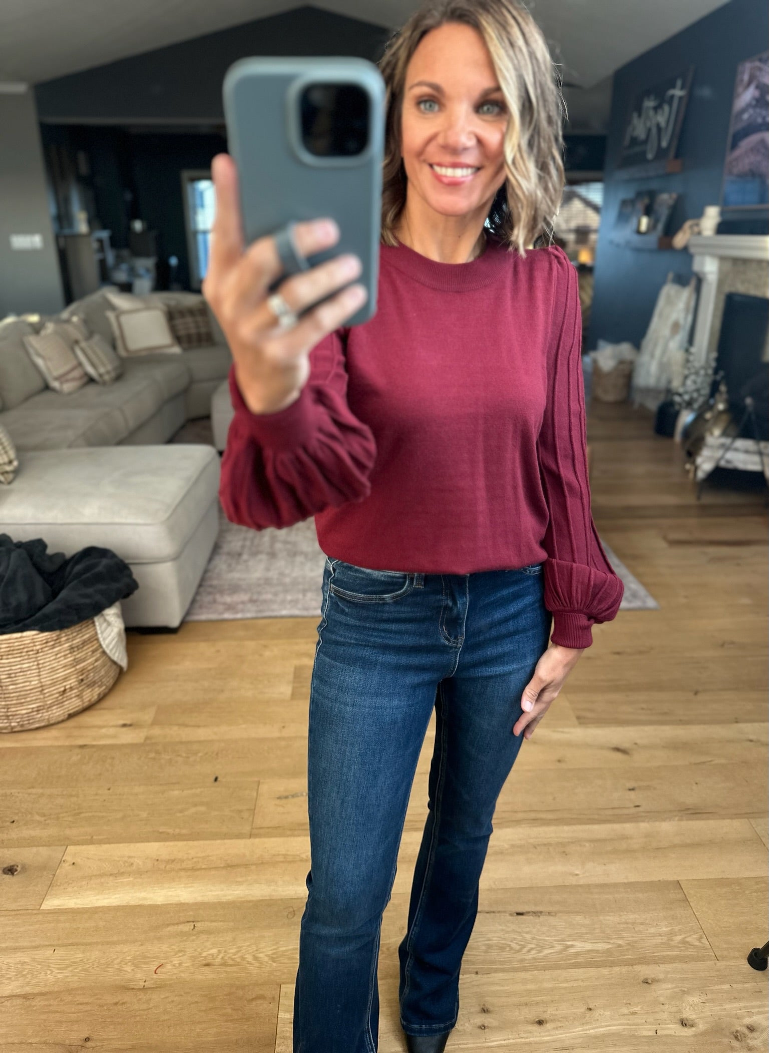 On The List Balloon Sleeve Knit-Long Sleeves-& Merci-Anna Kaytes Boutique, Women's Fashion Boutique in Grinnell, Iowa