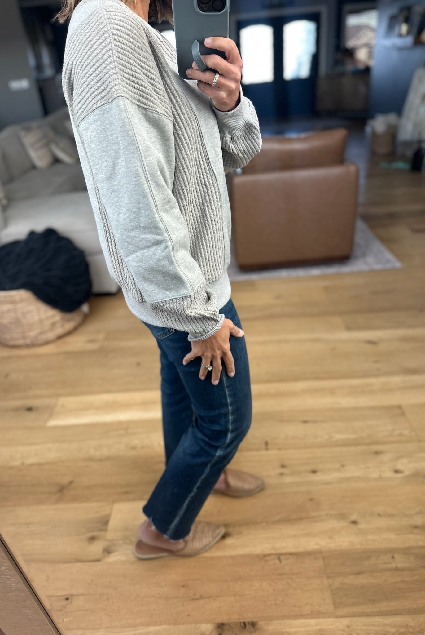 More True Textured V-Neck Sweatshirt-Sweaters-Doe & Rae-Anna Kaytes Boutique, Women's Fashion Boutique in Grinnell, Iowa