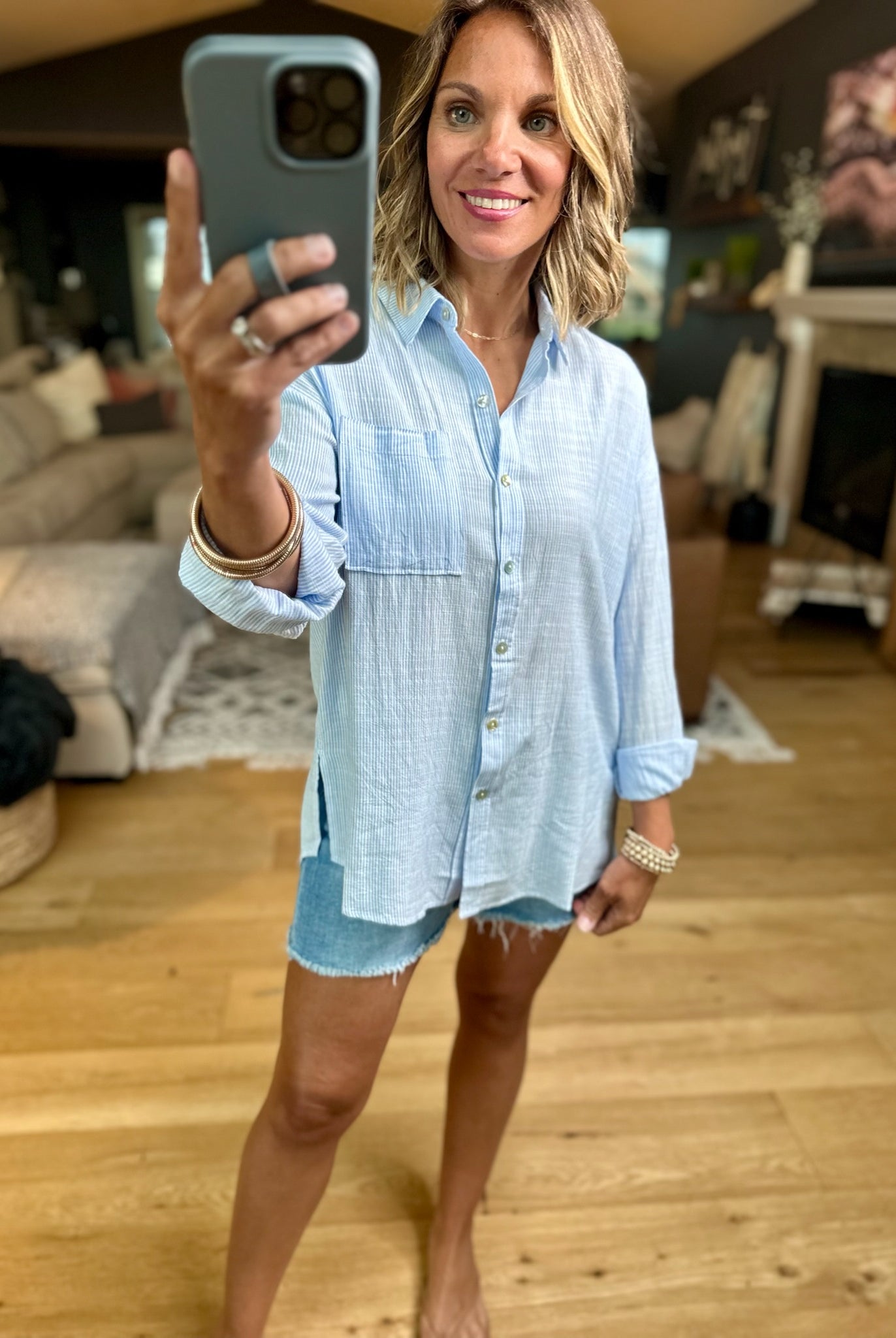 Chasing Clouds Button-Down Top-Be Cool-Anna Kaytes Boutique, Women's Fashion Boutique in Grinnell, Iowa