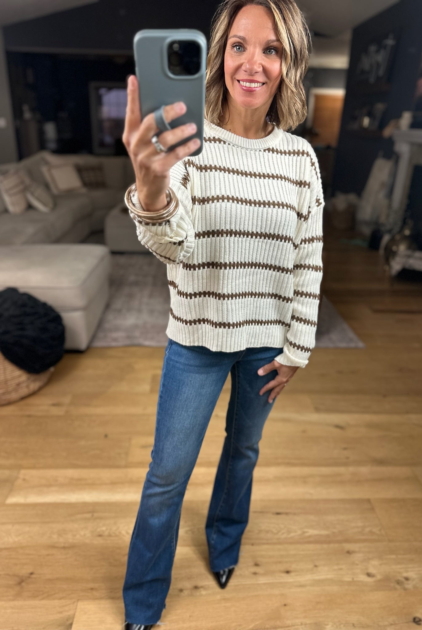 Never Too Late Striped Knit Sweater-Sweaters-Blu Pepper-Anna Kaytes Boutique, Women's Fashion Boutique in Grinnell, Iowa