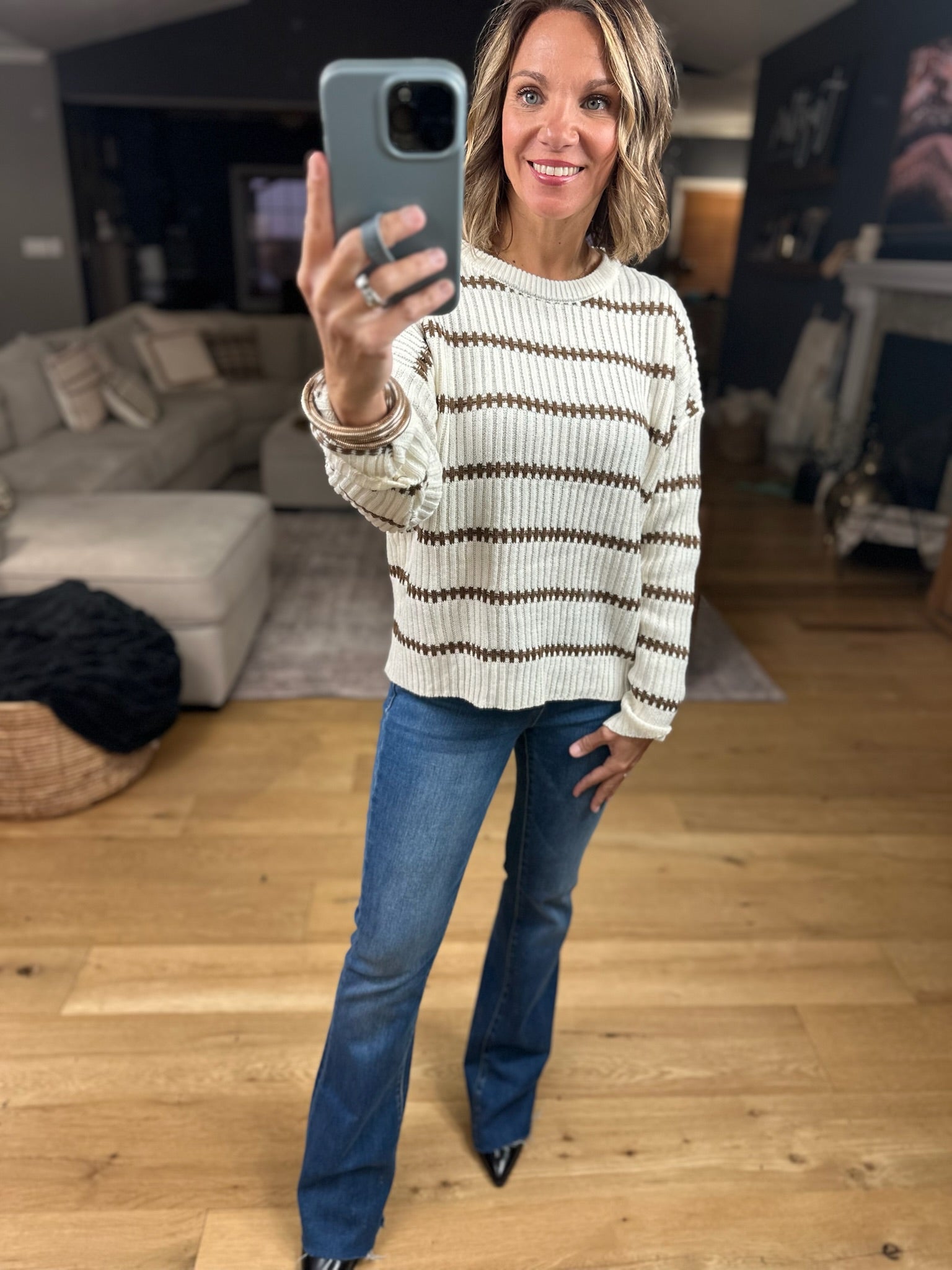 Never Too Late Striped Knit Sweater-Sweaters-Blu Pepper-Anna Kaytes Boutique, Women's Fashion Boutique in Grinnell, Iowa
