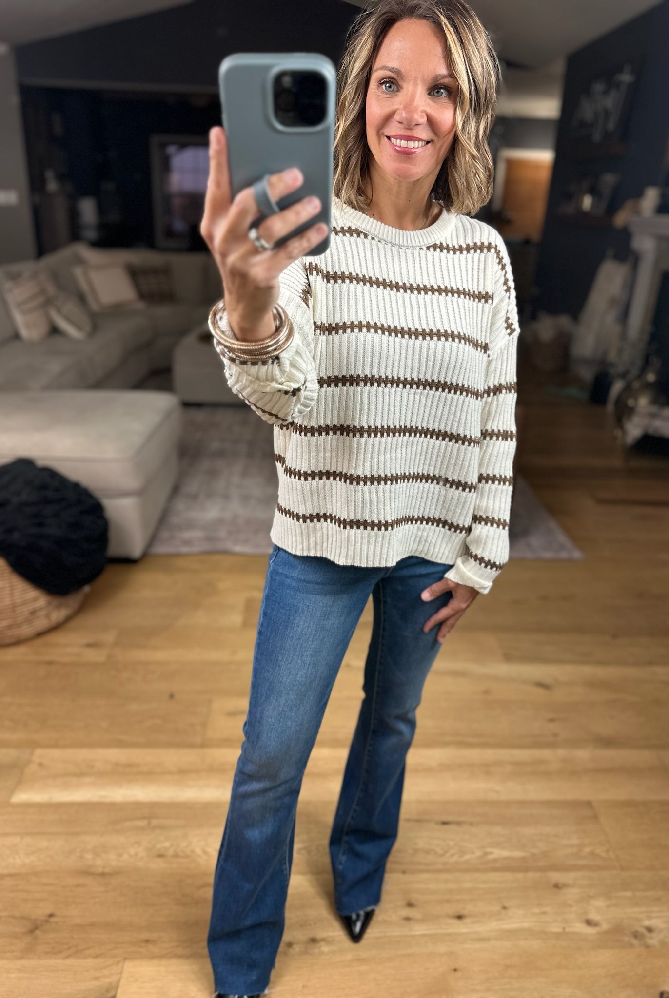Never Too Late Striped Knit Sweater-Sweaters-Blu Pepper-Anna Kaytes Boutique, Women's Fashion Boutique in Grinnell, Iowa