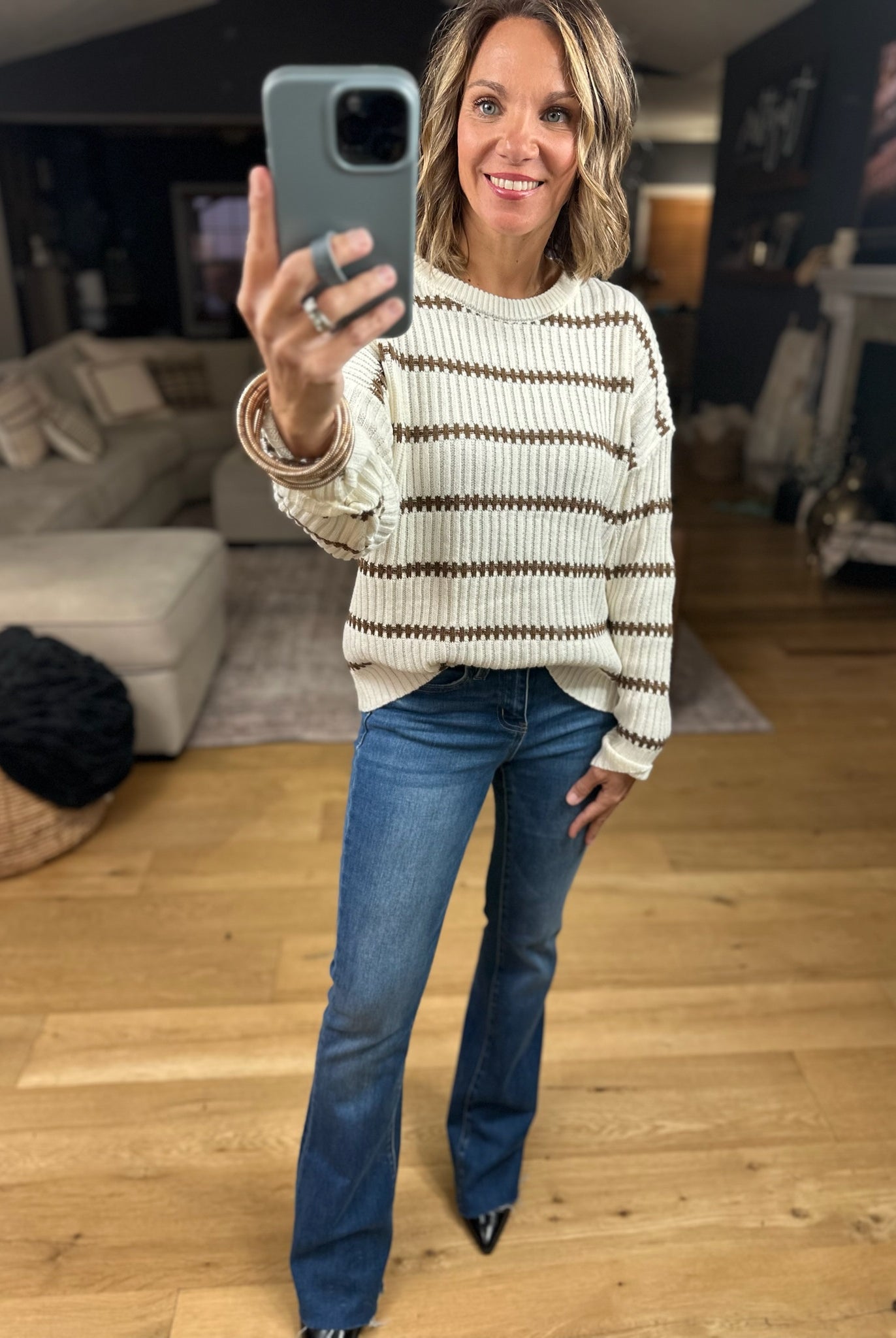 Never Too Late Striped Knit Sweater-Sweaters-Blu Pepper-Anna Kaytes Boutique, Women's Fashion Boutique in Grinnell, Iowa