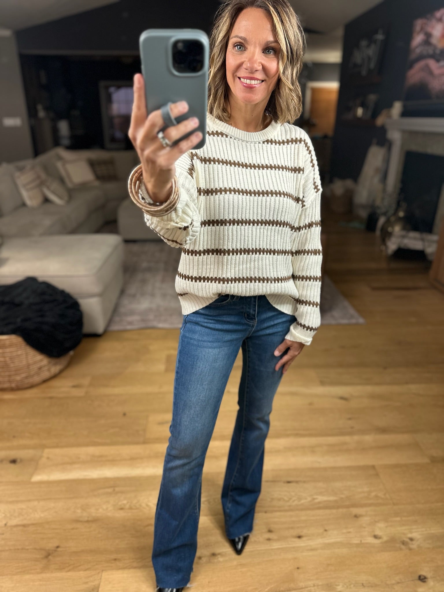 Never Too Late Striped Knit Sweater-Sweaters-Blu Pepper-Anna Kaytes Boutique, Women's Fashion Boutique in Grinnell, Iowa