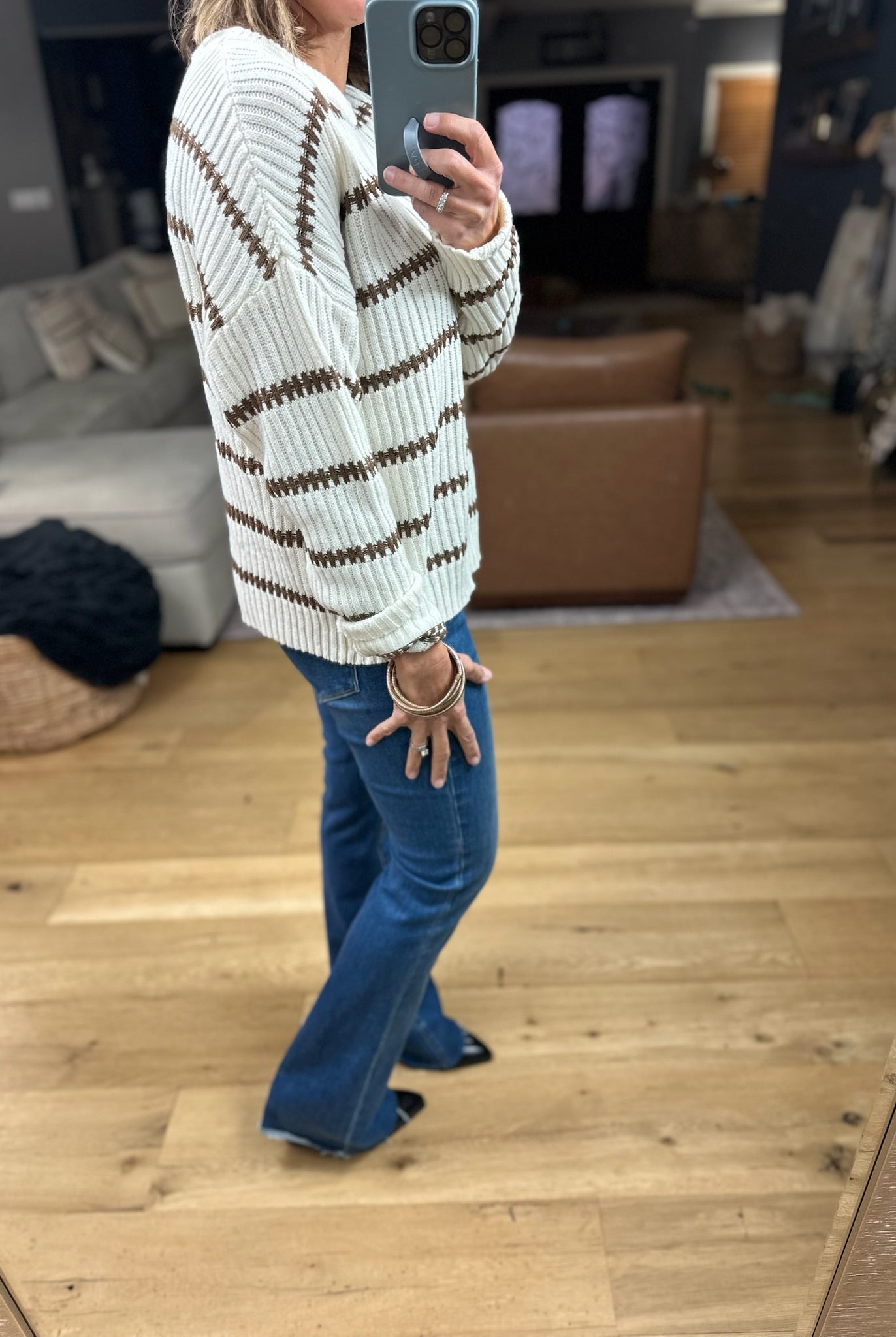 Never Too Late Striped Knit Sweater-Sweaters-Blu Pepper-Anna Kaytes Boutique, Women's Fashion Boutique in Grinnell, Iowa