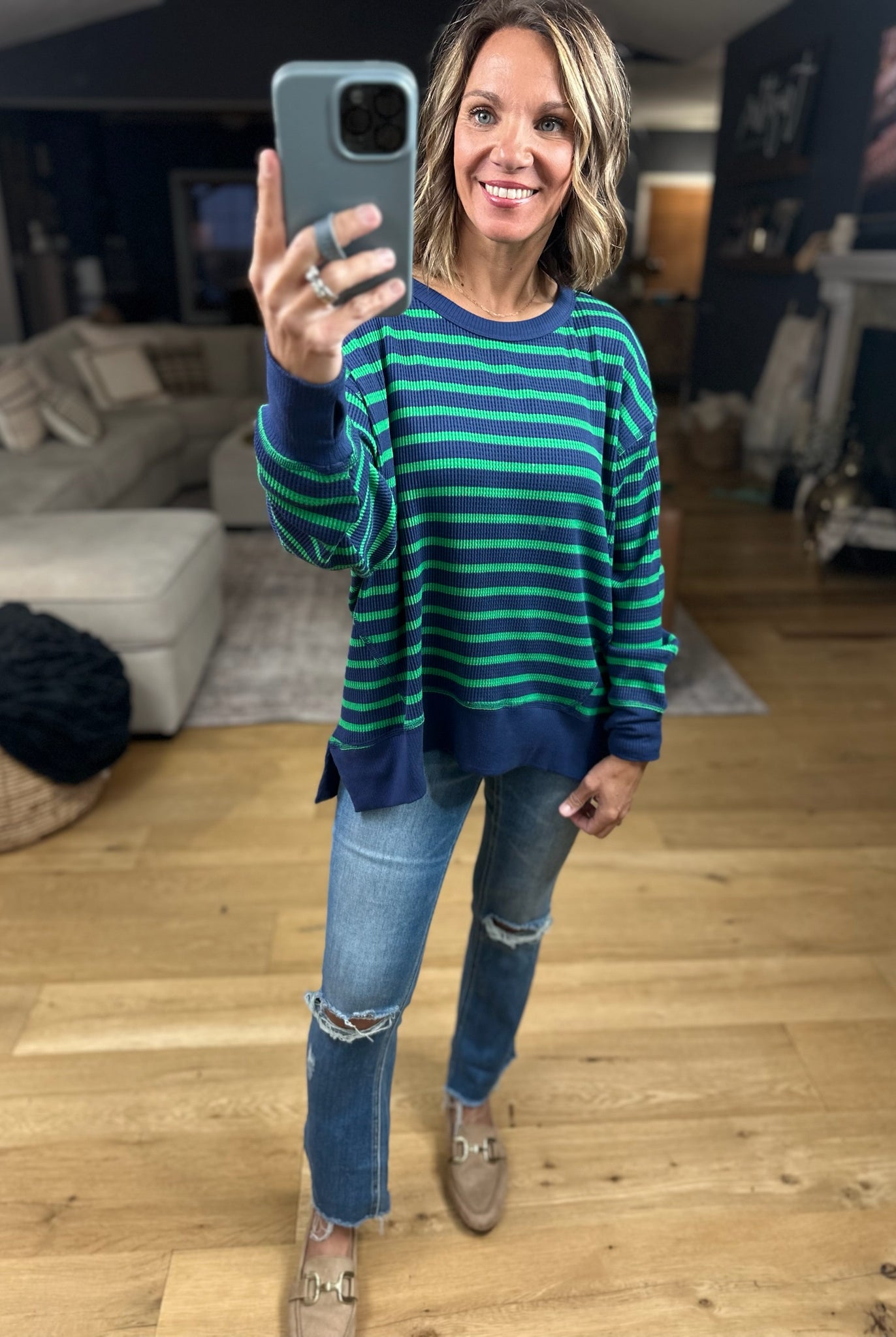 Only Imagine Flowy Waffle Crew-Long Sleeves-By Together-Anna Kaytes Boutique, Women's Fashion Boutique in Grinnell, Iowa