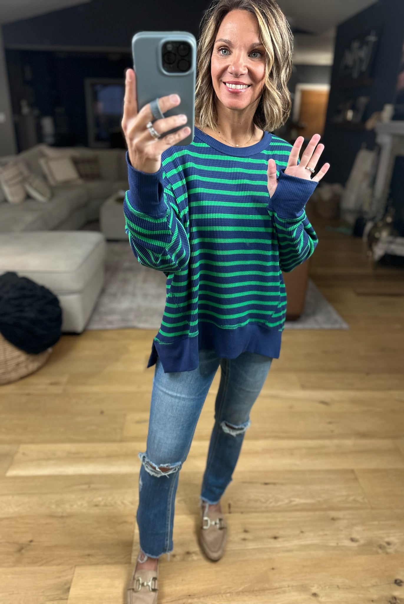 Only Imagine Flowy Waffle Crew-Long Sleeves-By Together-Anna Kaytes Boutique, Women's Fashion Boutique in Grinnell, Iowa