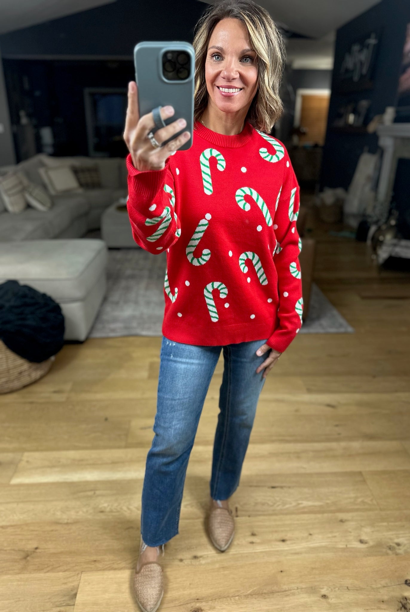 Candy Cane Lane Crew Sweater-Sweaters-Staccato-Anna Kaytes Boutique, Women's Fashion Boutique in Grinnell, Iowa