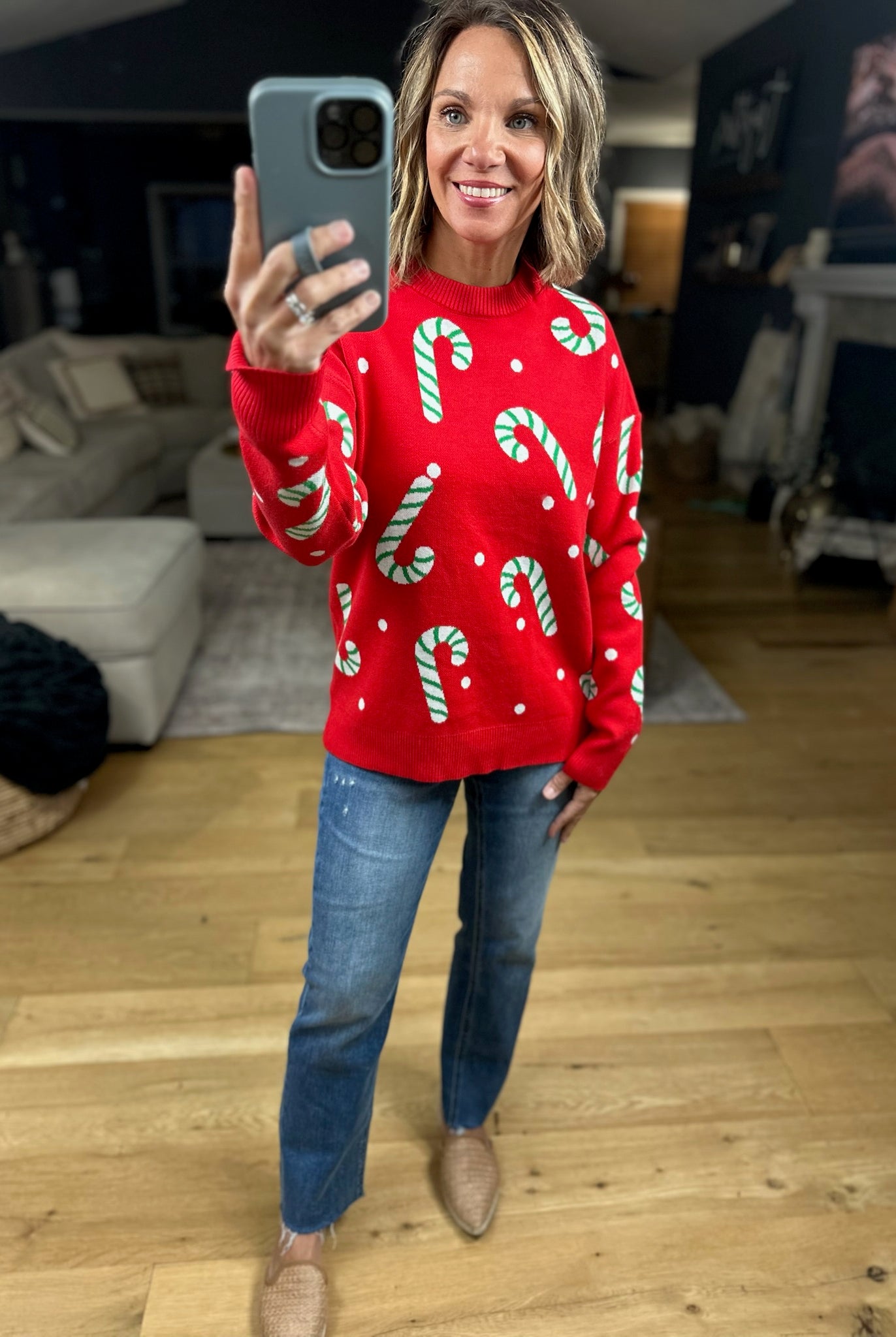 Candy Cane Lane Crew Sweater-Sweaters-Staccato-Anna Kaytes Boutique, Women's Fashion Boutique in Grinnell, Iowa