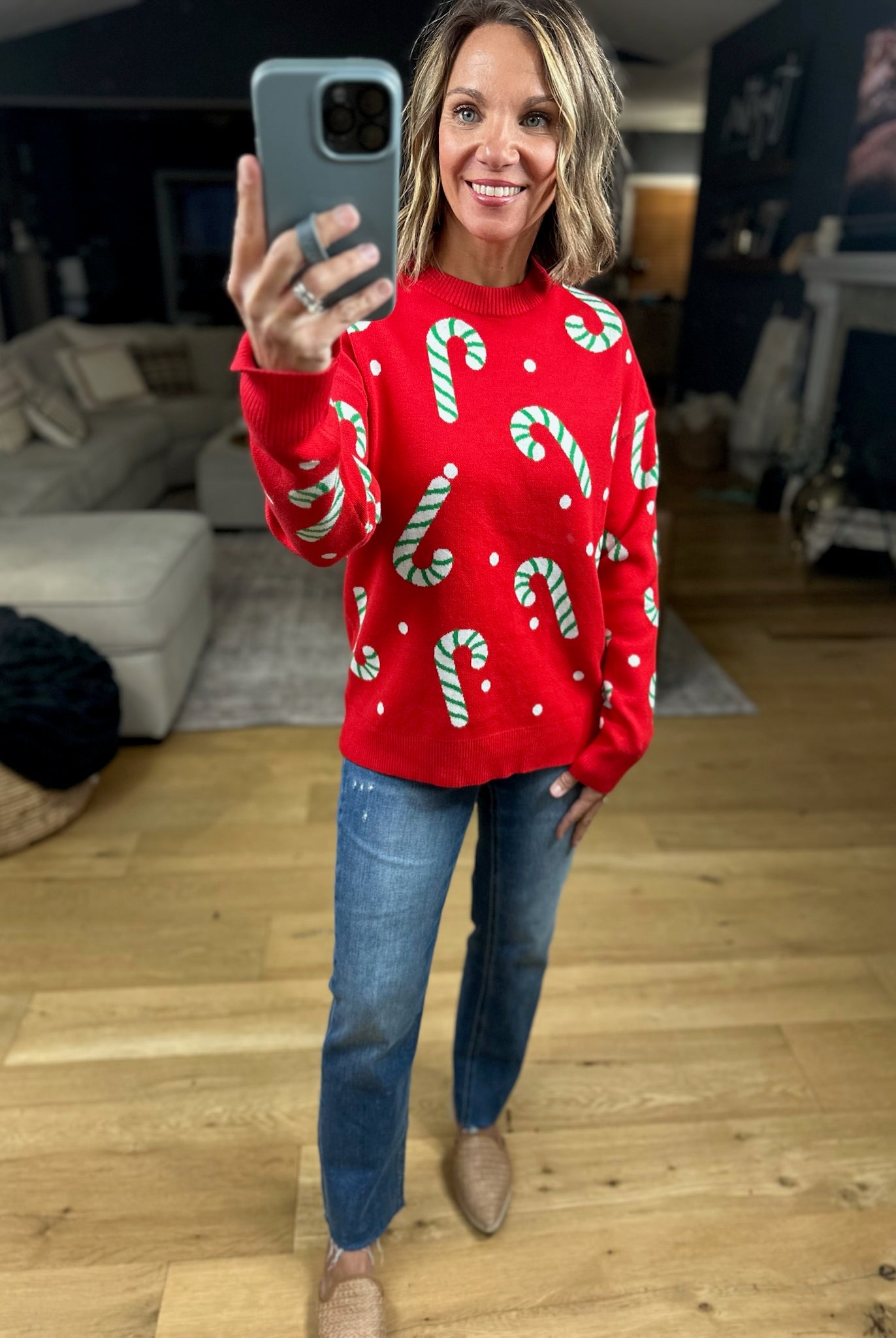 Candy Cane Lane Crew Sweater-Sweaters-Staccato-Anna Kaytes Boutique, Women's Fashion Boutique in Grinnell, Iowa