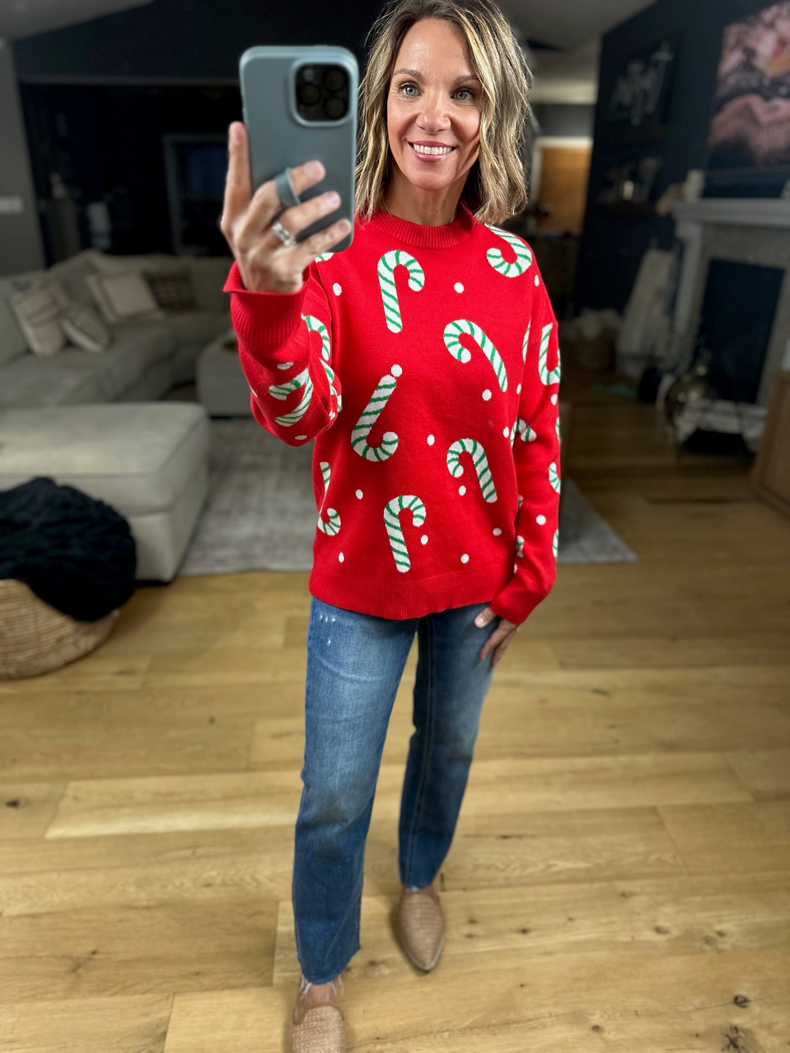 Candy Cane Lane Crew Sweater-Sweaters-Staccato-Anna Kaytes Boutique, Women's Fashion Boutique in Grinnell, Iowa