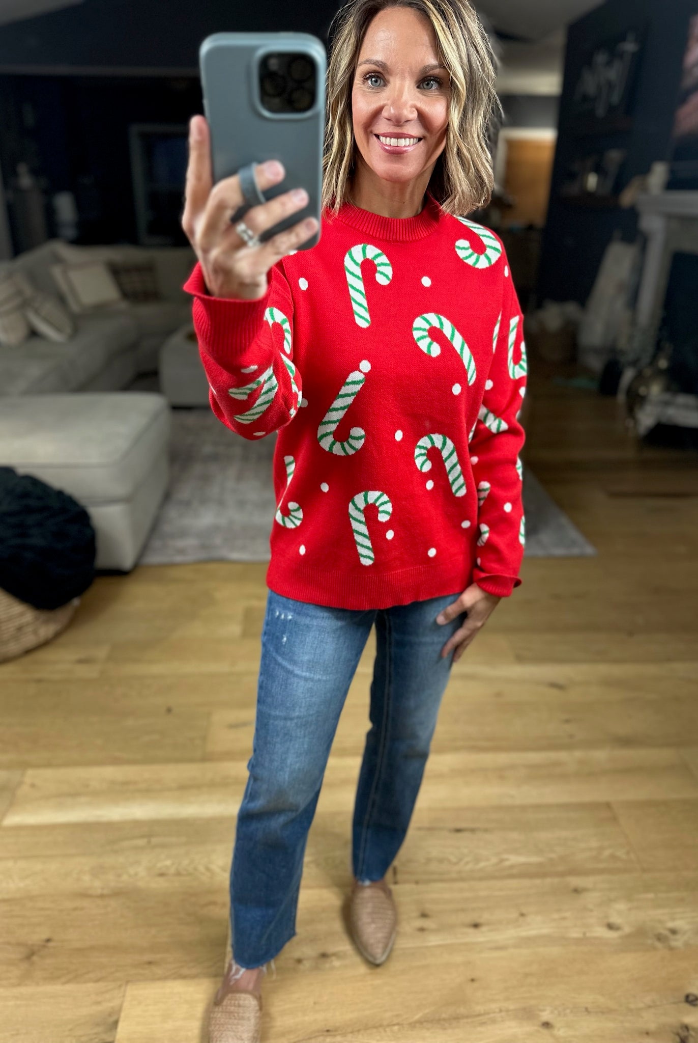 Candy Cane Lane Crew Sweater-Sweaters-Staccato-Anna Kaytes Boutique, Women's Fashion Boutique in Grinnell, Iowa