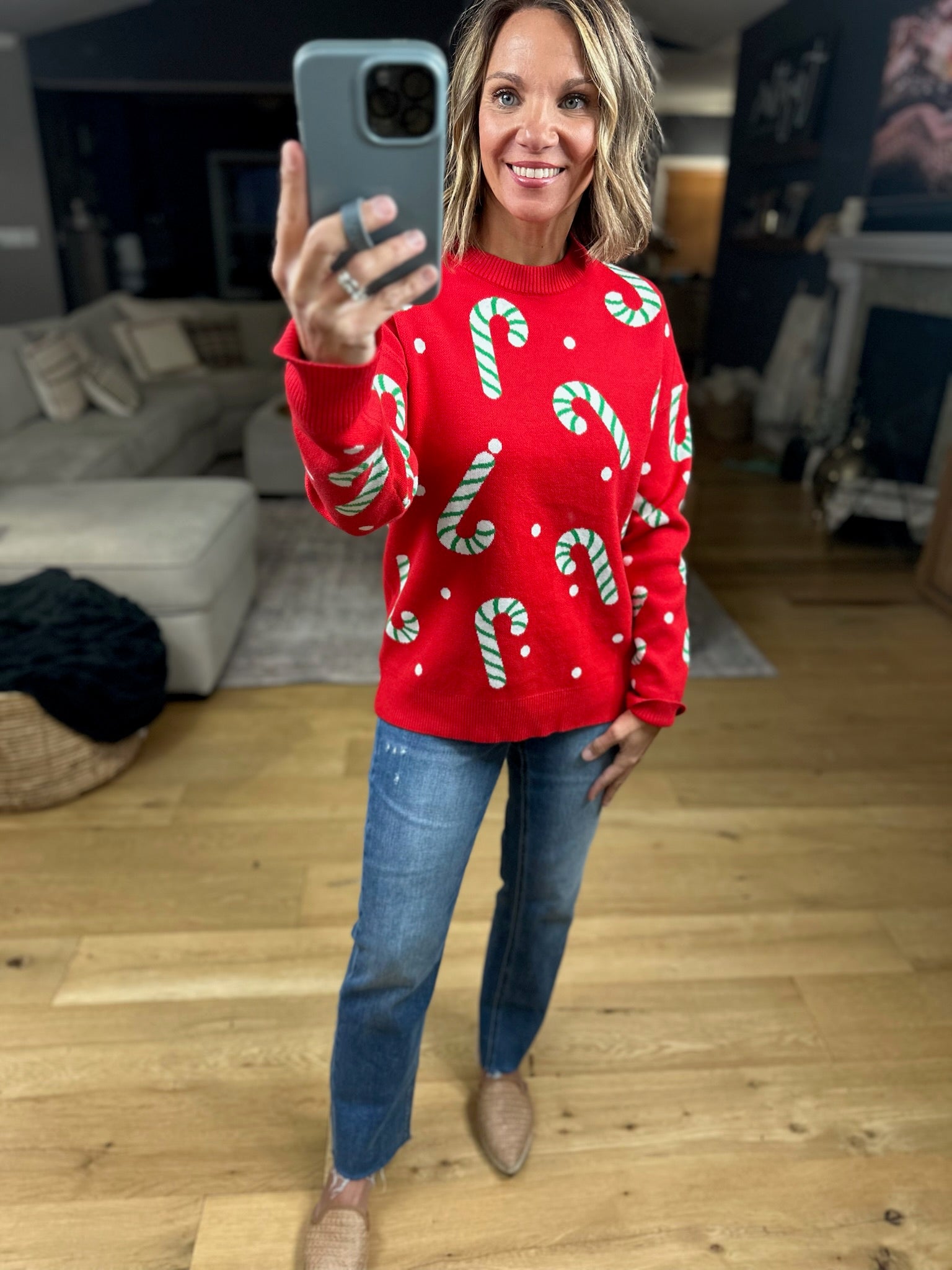 Candy Cane Lane Crew Sweater-Sweaters-Staccato-Anna Kaytes Boutique, Women's Fashion Boutique in Grinnell, Iowa