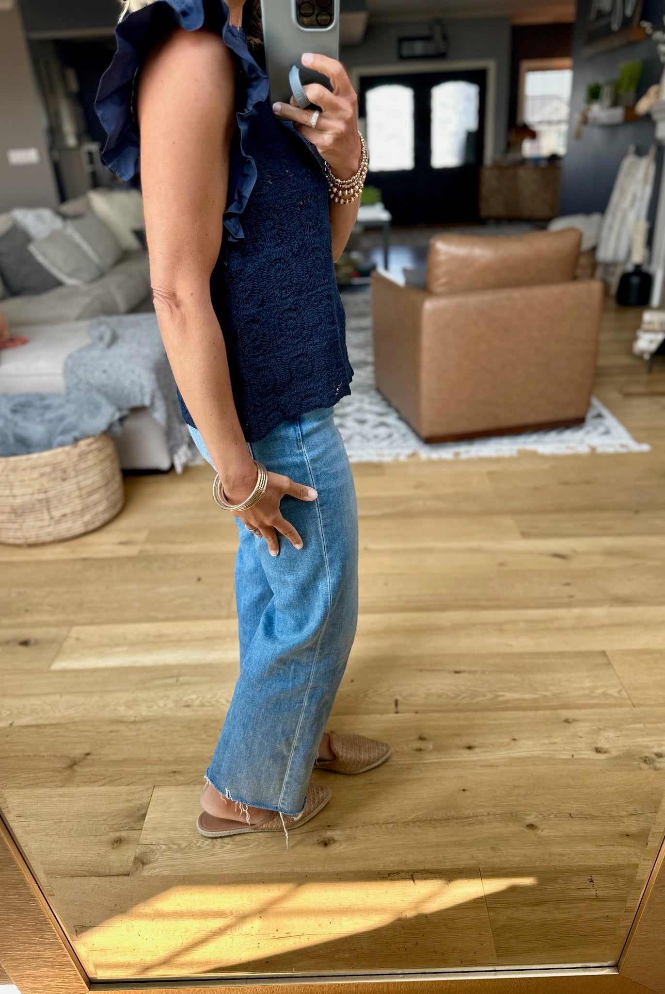 Wild Whispers Lace Flutter Sleeve Top-Skies Are Blue-Anna Kaytes Boutique, Women's Fashion Boutique in Grinnell, Iowa