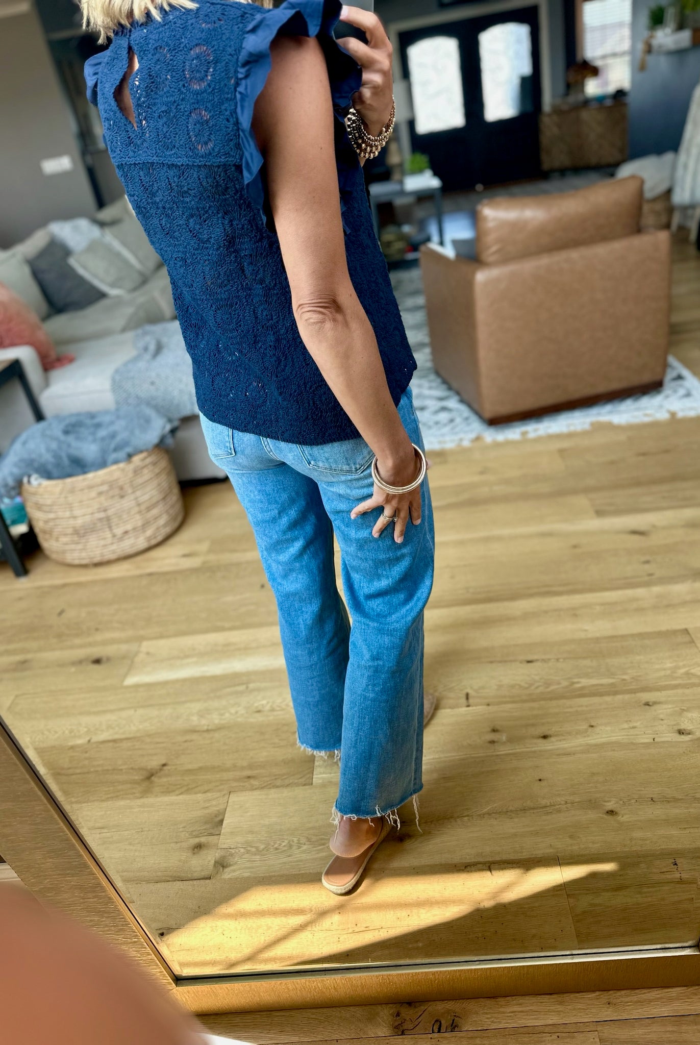 Wild Whispers Lace Flutter Sleeve Top-Skies Are Blue-Anna Kaytes Boutique, Women's Fashion Boutique in Grinnell, Iowa