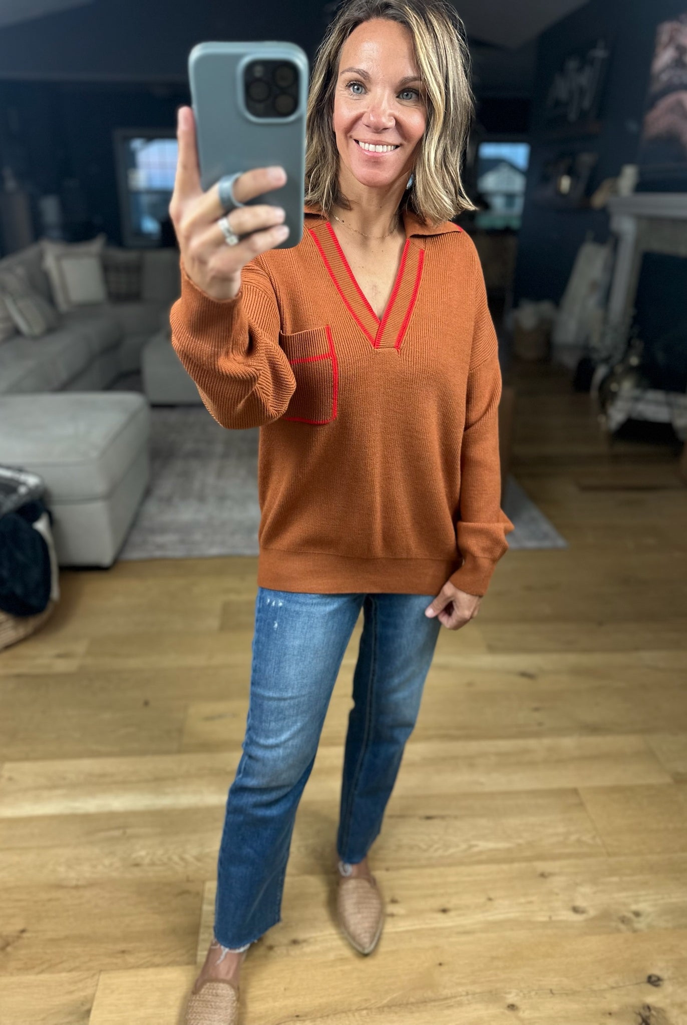 Easy Feel Collared V-Neck Knit-Sweaters-& Merci-Anna Kaytes Boutique, Women's Fashion Boutique in Grinnell, Iowa