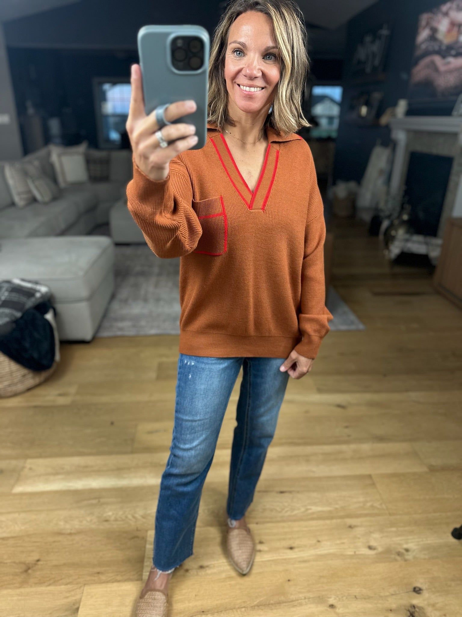 Easy Feel Collared V-Neck Knit-Sweaters-& Merci-Anna Kaytes Boutique, Women's Fashion Boutique in Grinnell, Iowa