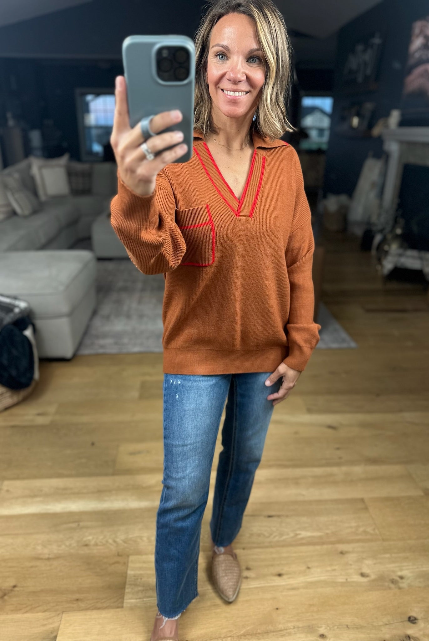 Easy Feel Collared V-Neck Knit-Sweaters-& Merci-Anna Kaytes Boutique, Women's Fashion Boutique in Grinnell, Iowa