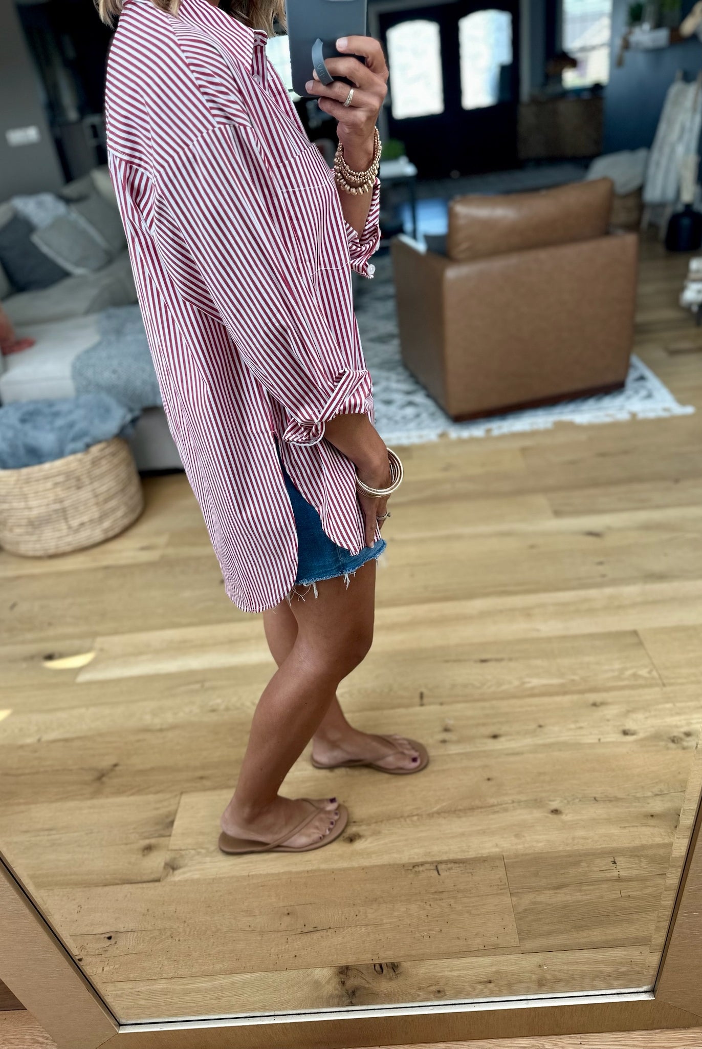 Rosy Romance Striped Button-Down-Star Drop-Anna Kaytes Boutique, Women's Fashion Boutique in Grinnell, Iowa