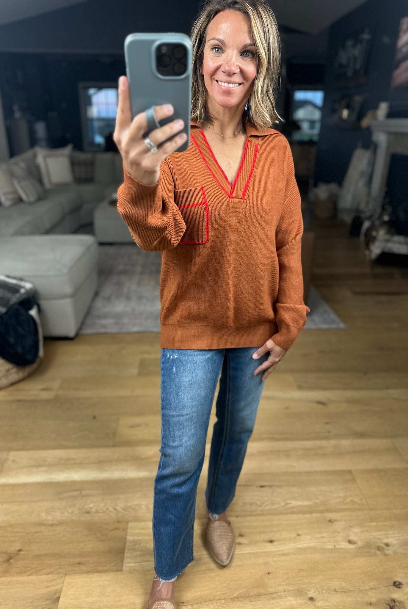 Easy Feel Collared V-Neck Knit-Sweaters-& Merci-Anna Kaytes Boutique, Women's Fashion Boutique in Grinnell, Iowa