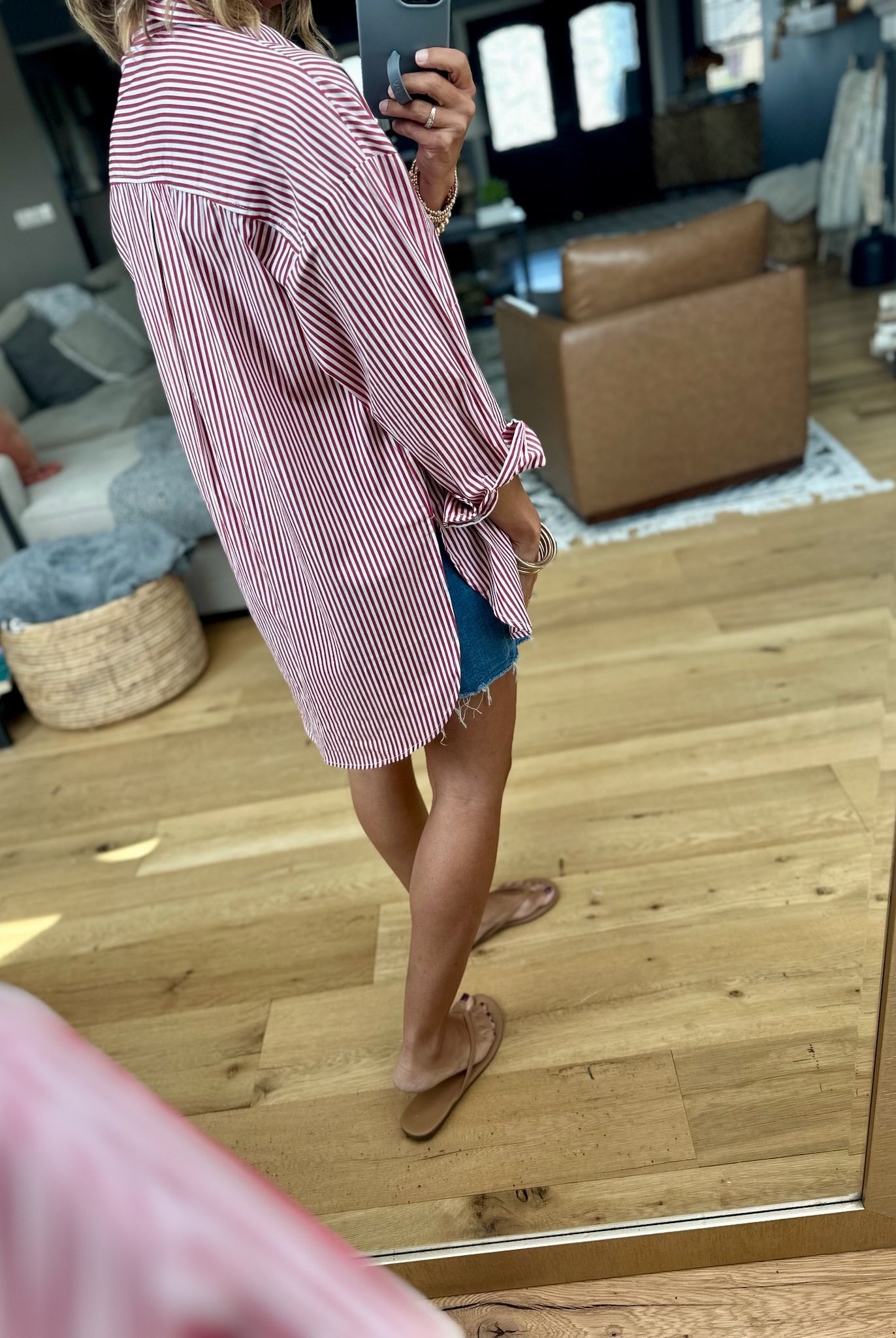 Rosy Romance Striped Button-Down-Star Drop-Anna Kaytes Boutique, Women's Fashion Boutique in Grinnell, Iowa