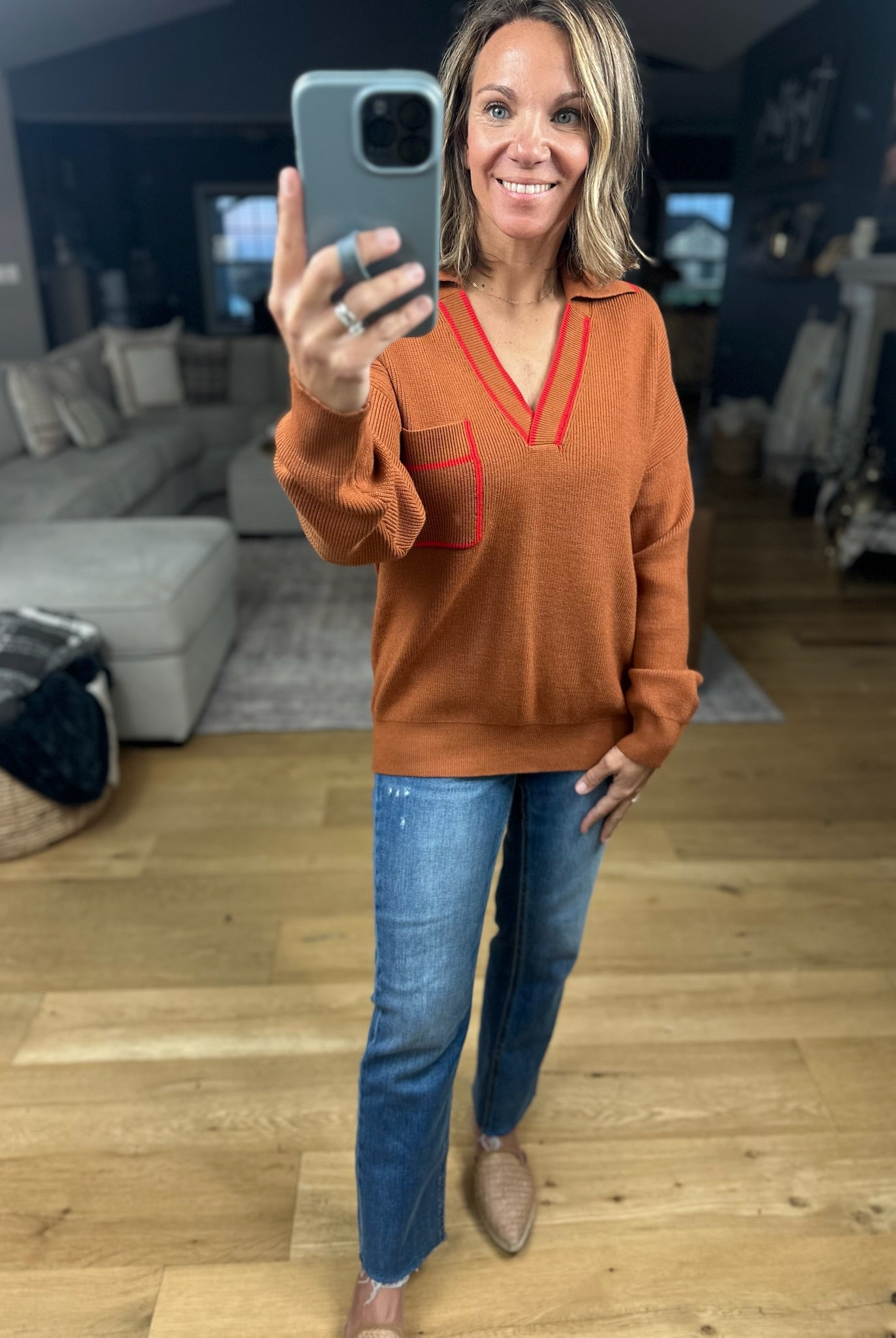 Easy Feel Collared V-Neck Knit-Sweaters-& Merci-Anna Kaytes Boutique, Women's Fashion Boutique in Grinnell, Iowa