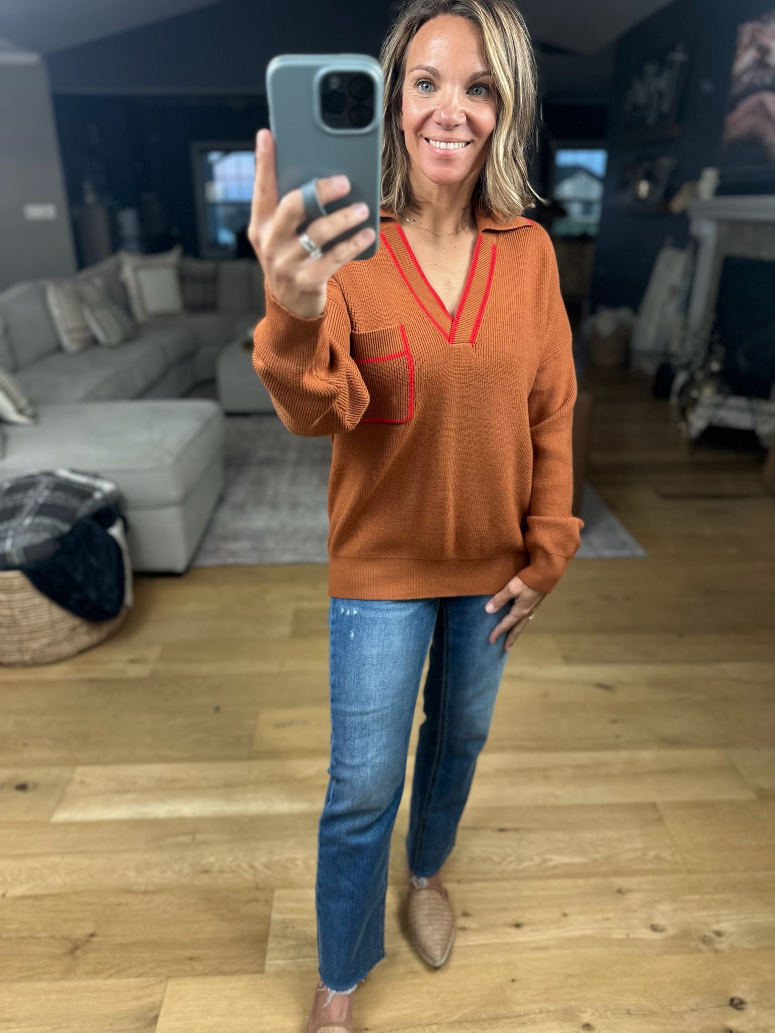 Easy Feel Collared V-Neck Knit-Sweaters-& Merci-Anna Kaytes Boutique, Women's Fashion Boutique in Grinnell, Iowa