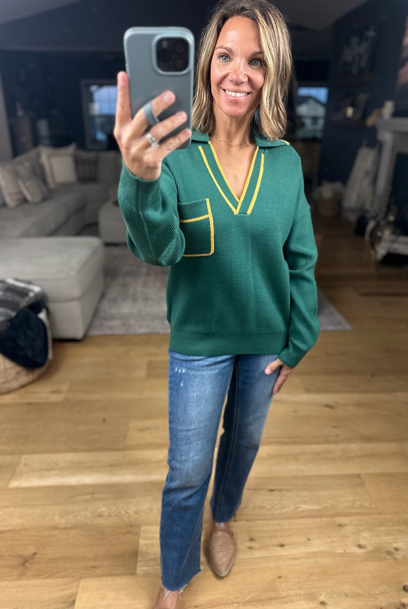 Easy Feel Collared V-Neck Knit-Sweaters-& Merci-Anna Kaytes Boutique, Women's Fashion Boutique in Grinnell, Iowa