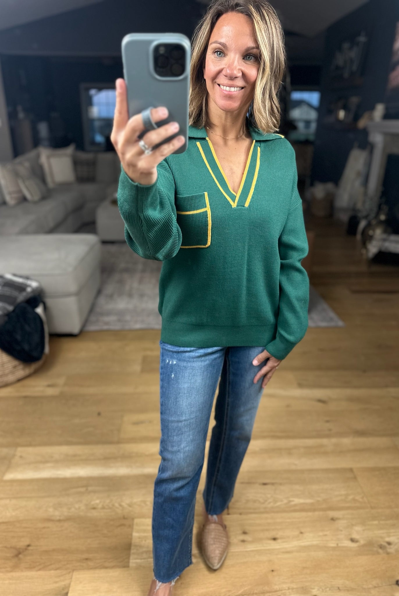 Easy Feel Collared V-Neck Knit-Sweaters-& Merci-Anna Kaytes Boutique, Women's Fashion Boutique in Grinnell, Iowa