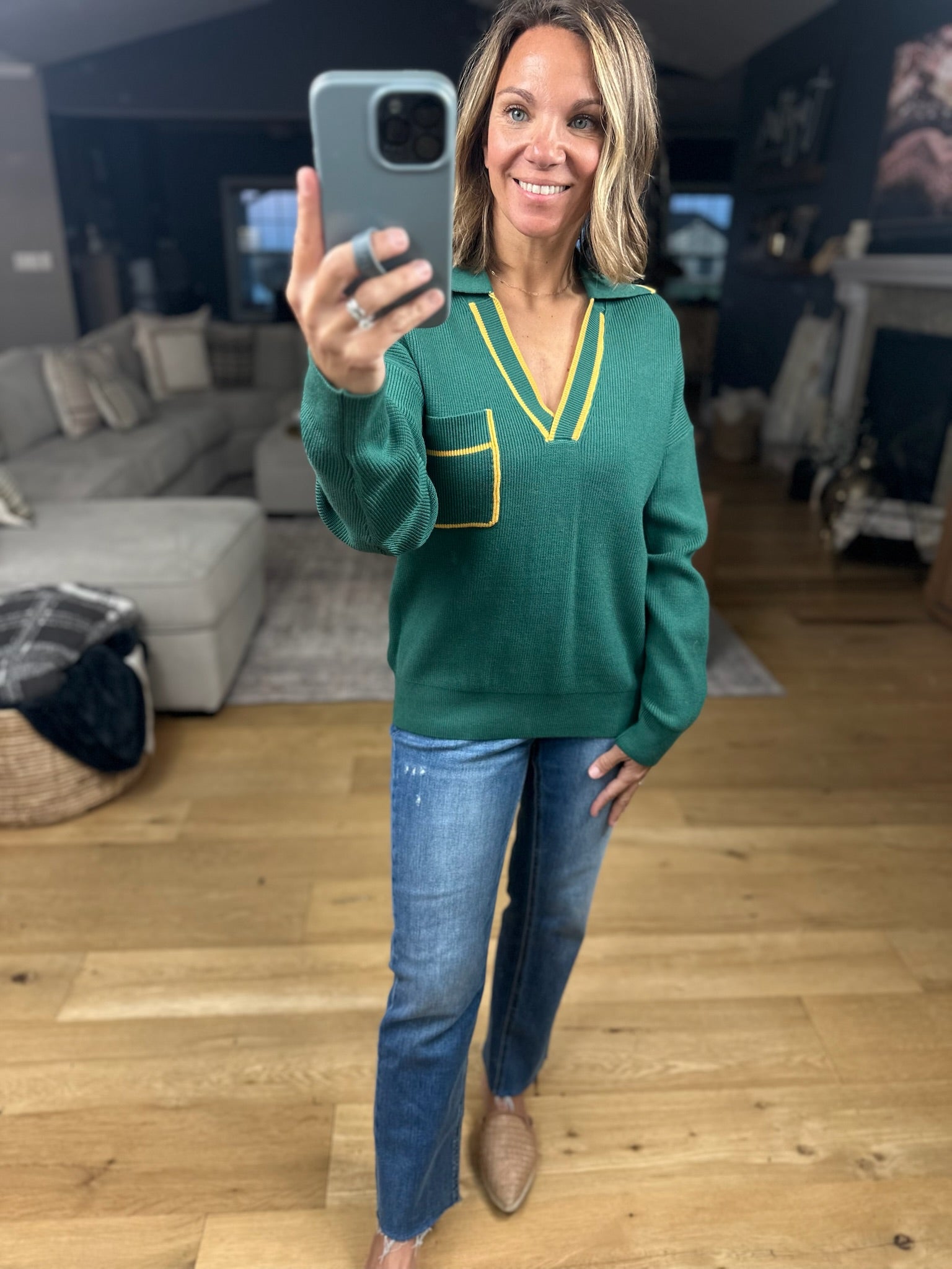 Easy Feel Collared V-Neck Knit-Sweaters-& Merci-Anna Kaytes Boutique, Women's Fashion Boutique in Grinnell, Iowa