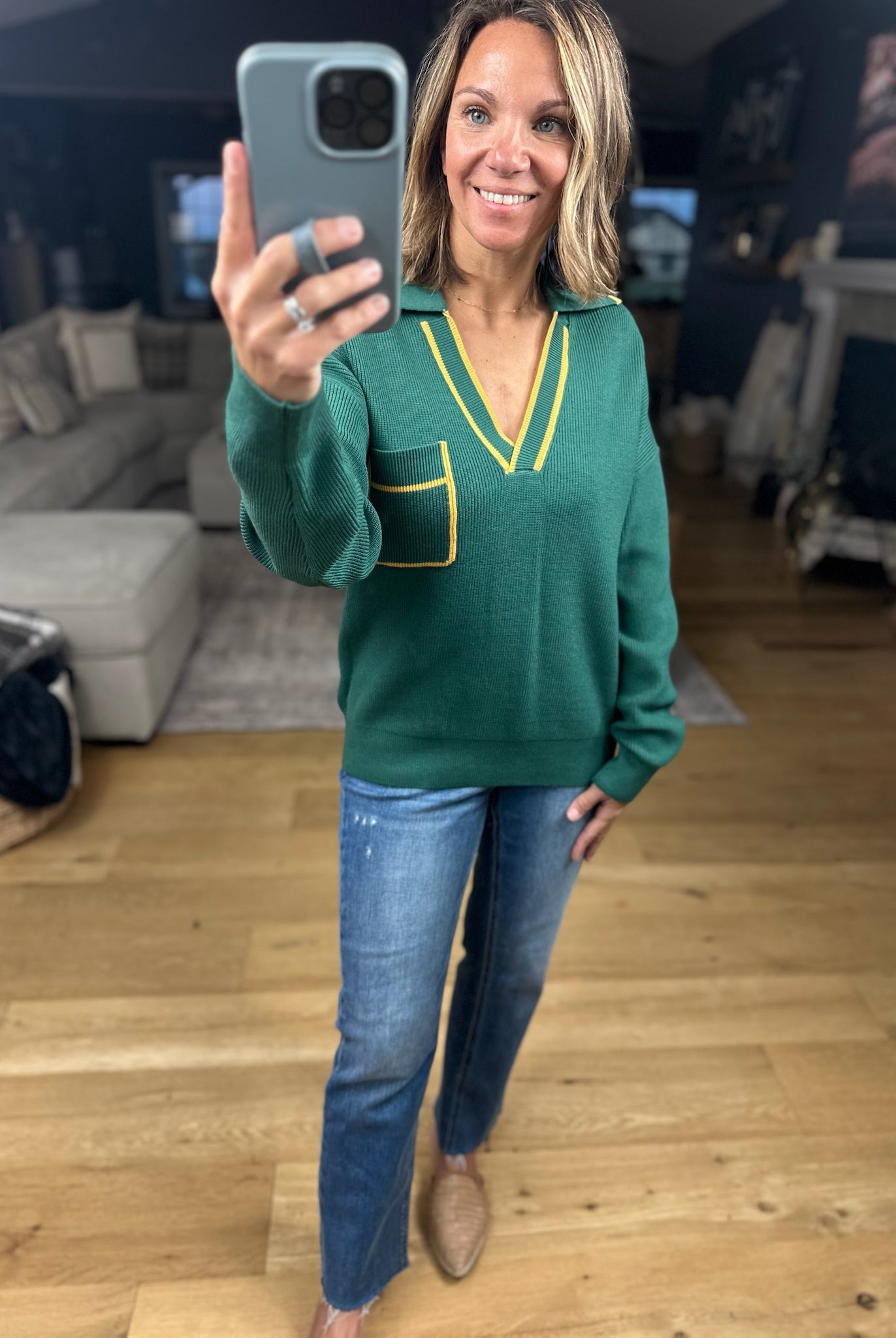 Easy Feel Collared V-Neck Knit-Sweaters-& Merci-Anna Kaytes Boutique, Women's Fashion Boutique in Grinnell, Iowa