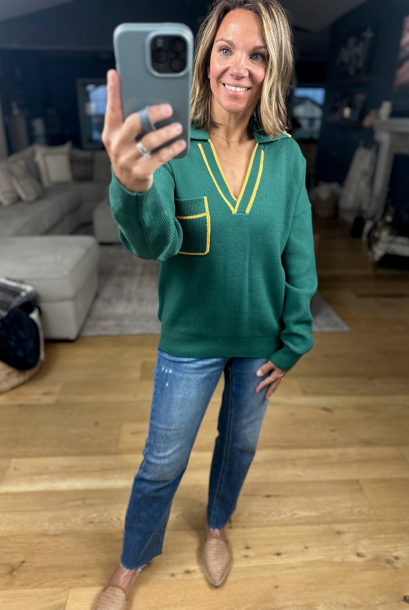 Easy Feel Collared V-Neck Knit-Sweaters-& Merci-Anna Kaytes Boutique, Women's Fashion Boutique in Grinnell, Iowa