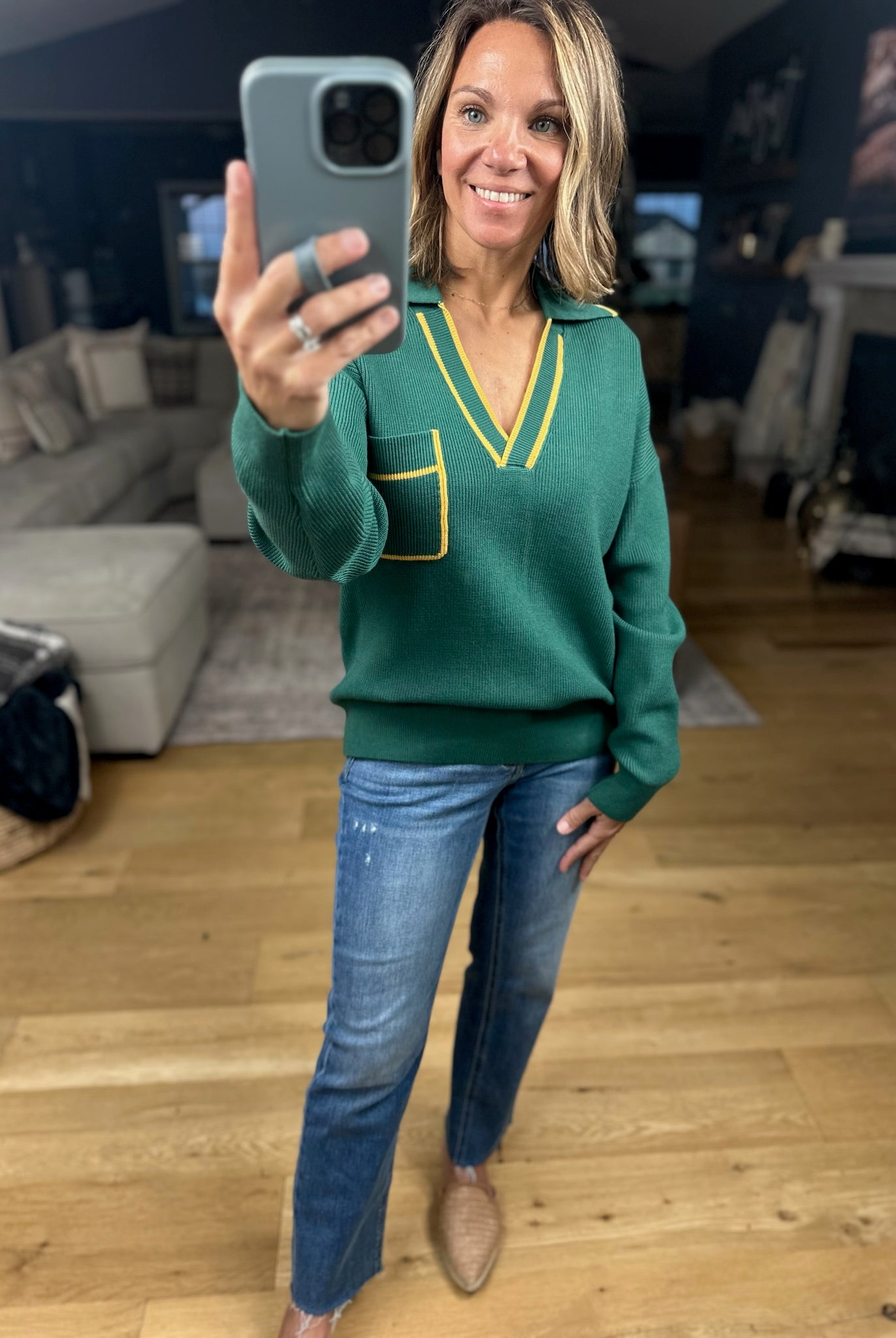 Easy Feel Collared V-Neck Knit-Sweaters-& Merci-Anna Kaytes Boutique, Women's Fashion Boutique in Grinnell, Iowa