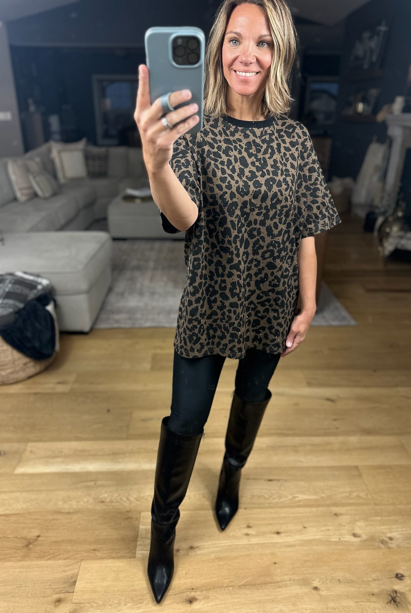 After Dark Oversized Animal-Print Sparkle Top-Short Sleeves-davi & dani-Anna Kaytes Boutique, Women's Fashion Boutique in Grinnell, Iowa