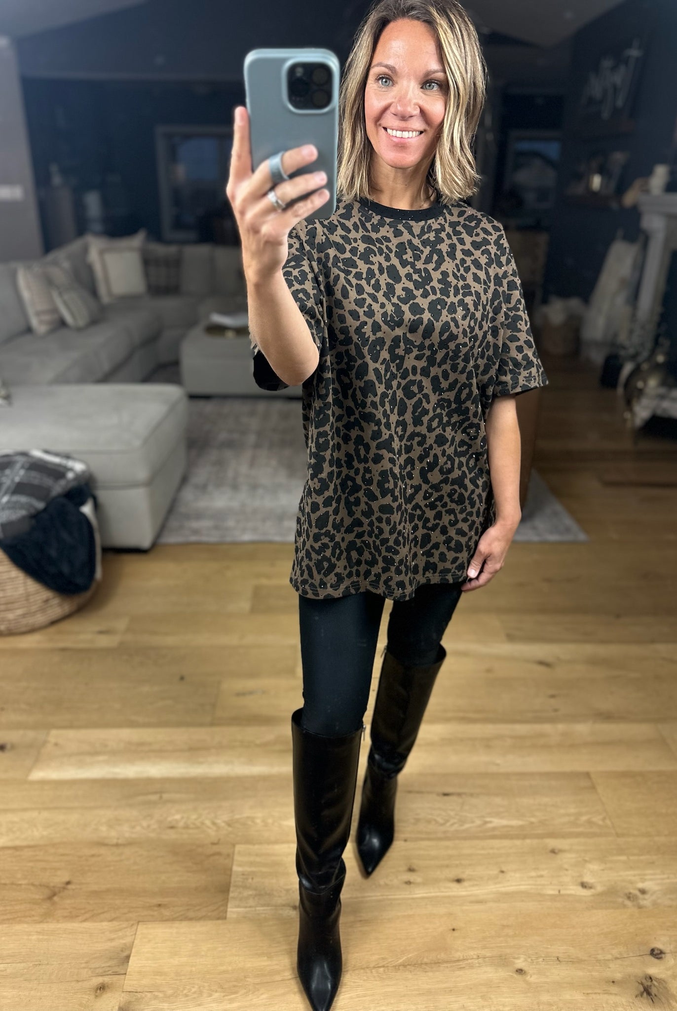 After Dark Oversized Animal-Print Sparkle Top-Short Sleeves-davi & dani-Anna Kaytes Boutique, Women's Fashion Boutique in Grinnell, Iowa