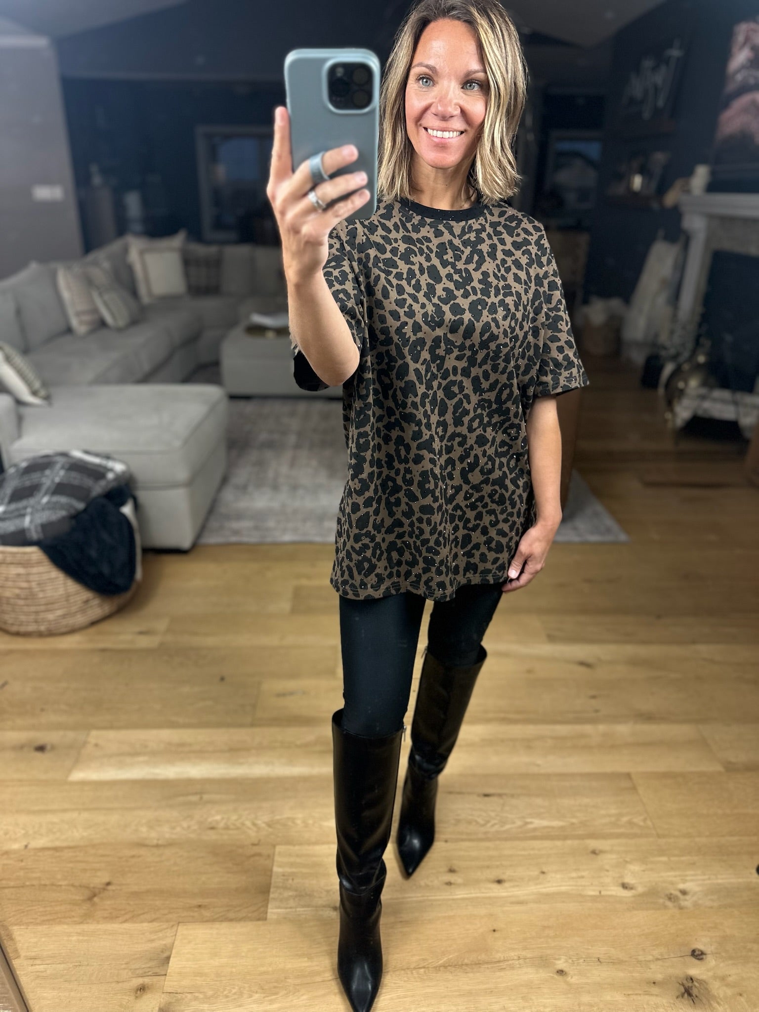 After Dark Oversized Animal-Print Sparkle Top-Short Sleeves-davi & dani-Anna Kaytes Boutique, Women's Fashion Boutique in Grinnell, Iowa