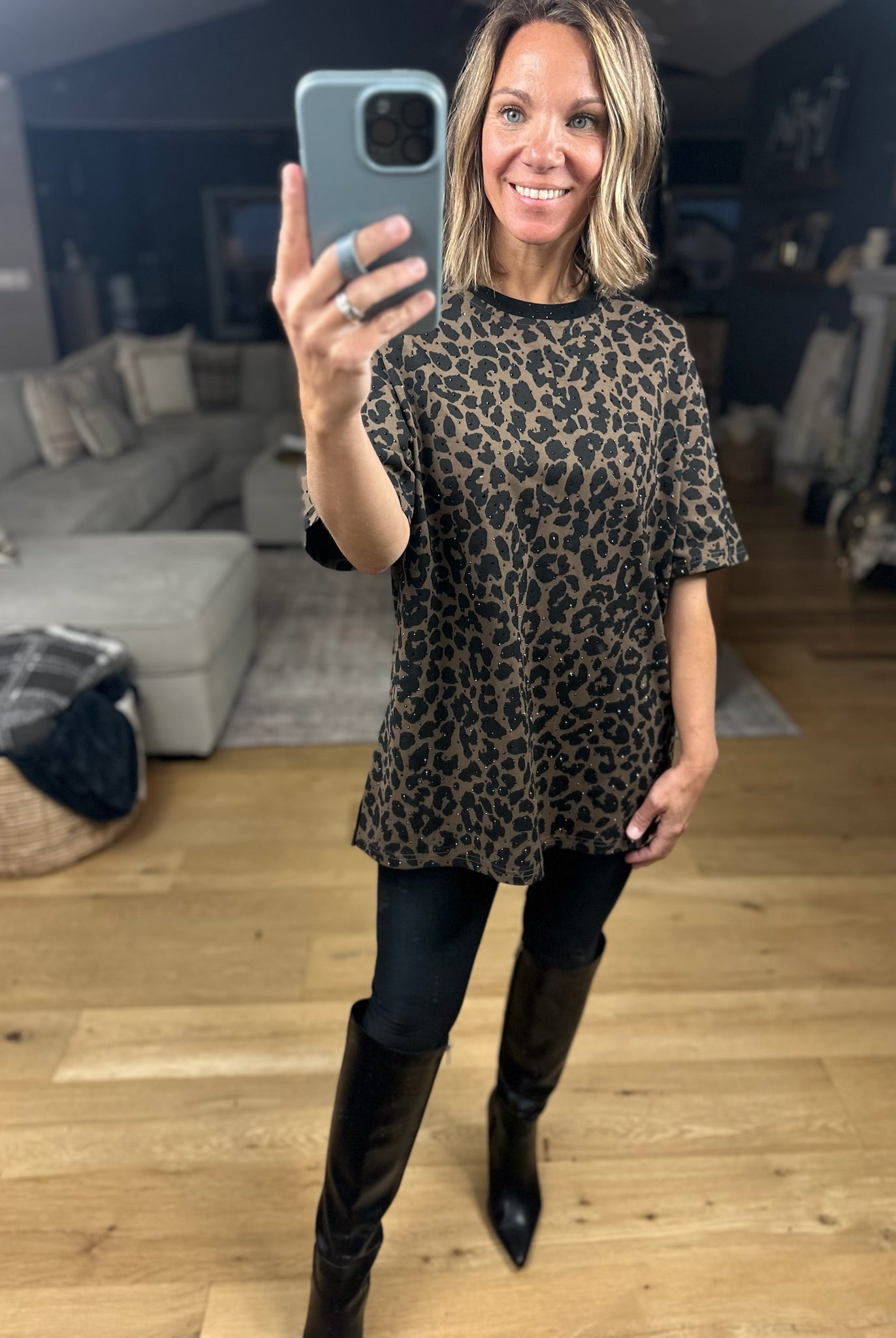 After Dark Oversized Animal-Print Sparkle Top-Short Sleeves-davi & dani-Anna Kaytes Boutique, Women's Fashion Boutique in Grinnell, Iowa