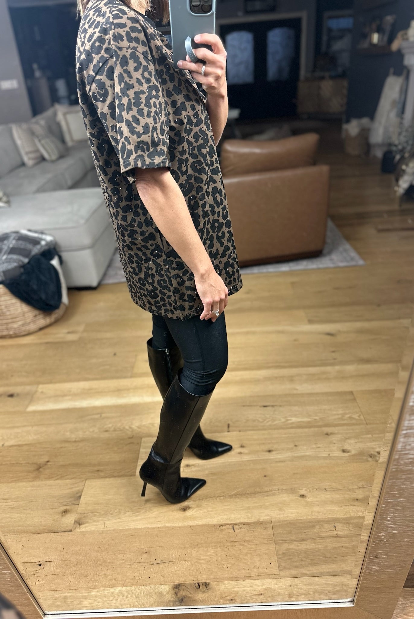 After Dark Oversized Animal-Print Sparkle Top-Short Sleeves-davi & dani-Anna Kaytes Boutique, Women's Fashion Boutique in Grinnell, Iowa