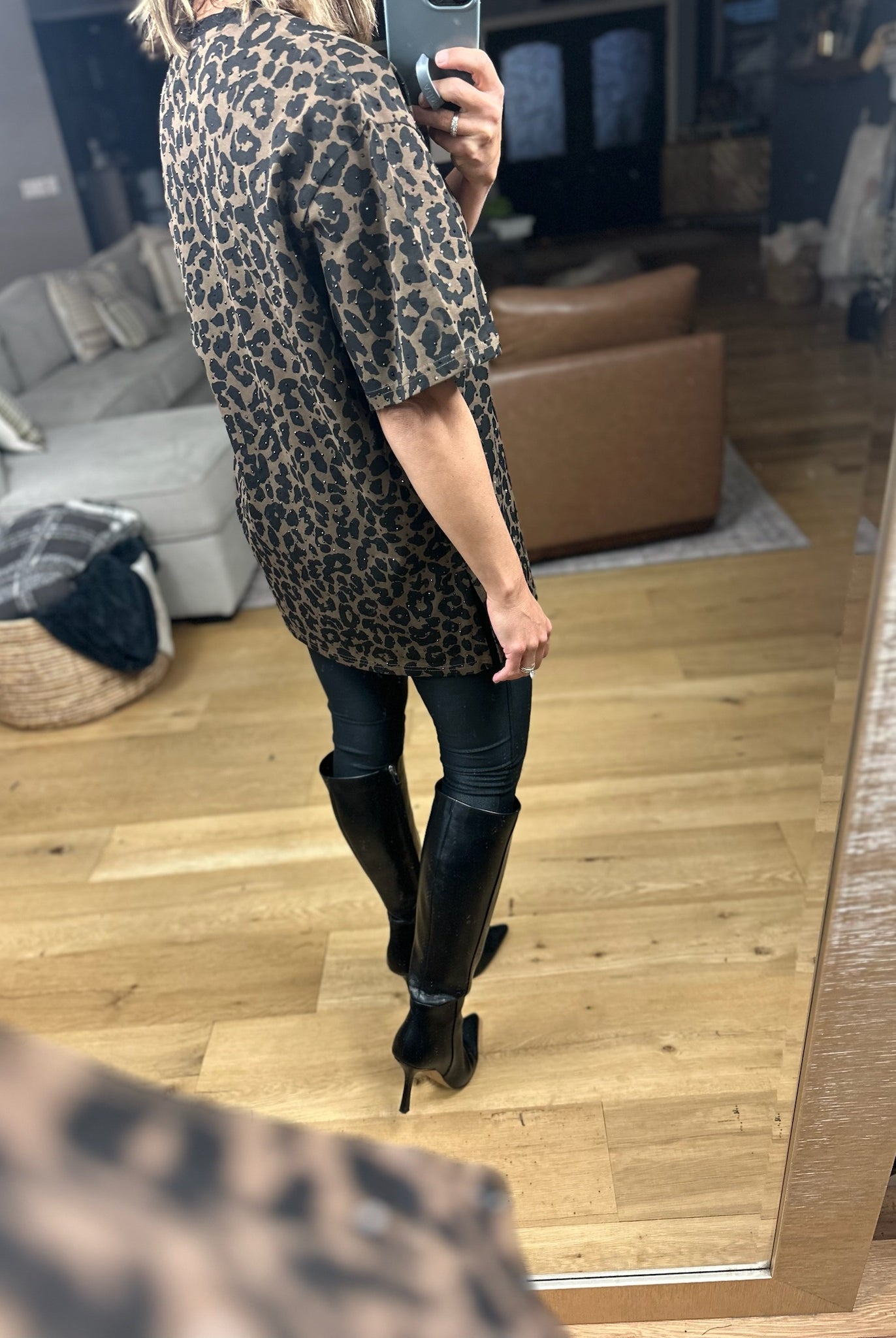 After Dark Oversized Animal-Print Sparkle Top-Short Sleeves-davi & dani-Anna Kaytes Boutique, Women's Fashion Boutique in Grinnell, Iowa