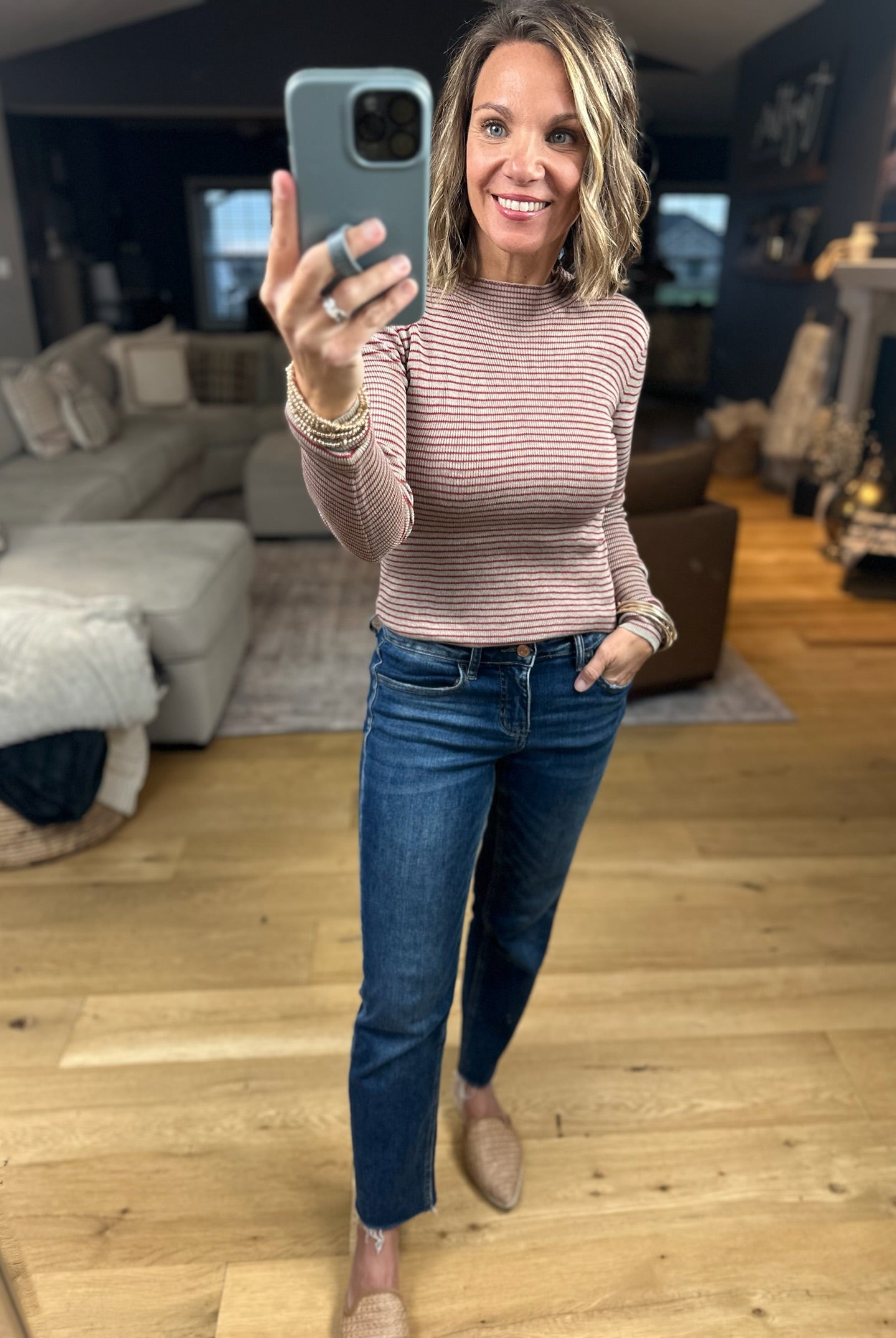 Out Of The Way Striped Mock Long Sleeve-Long Sleeves-By Together-Anna Kaytes Boutique, Women's Fashion Boutique in Grinnell, Iowa