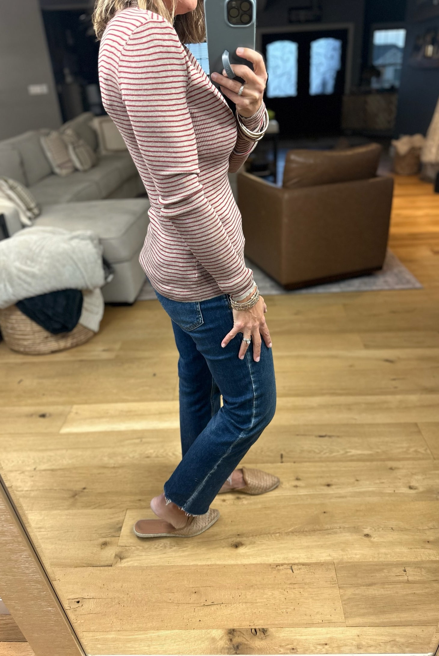 Out Of The Way Striped Mock Long Sleeve-Long Sleeves-By Together-Anna Kaytes Boutique, Women's Fashion Boutique in Grinnell, Iowa