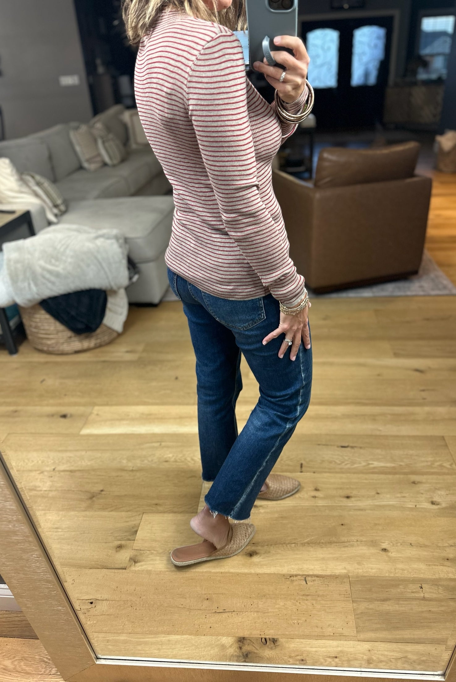 Out Of The Way Striped Mock Long Sleeve-Long Sleeves-By Together-Anna Kaytes Boutique, Women's Fashion Boutique in Grinnell, Iowa