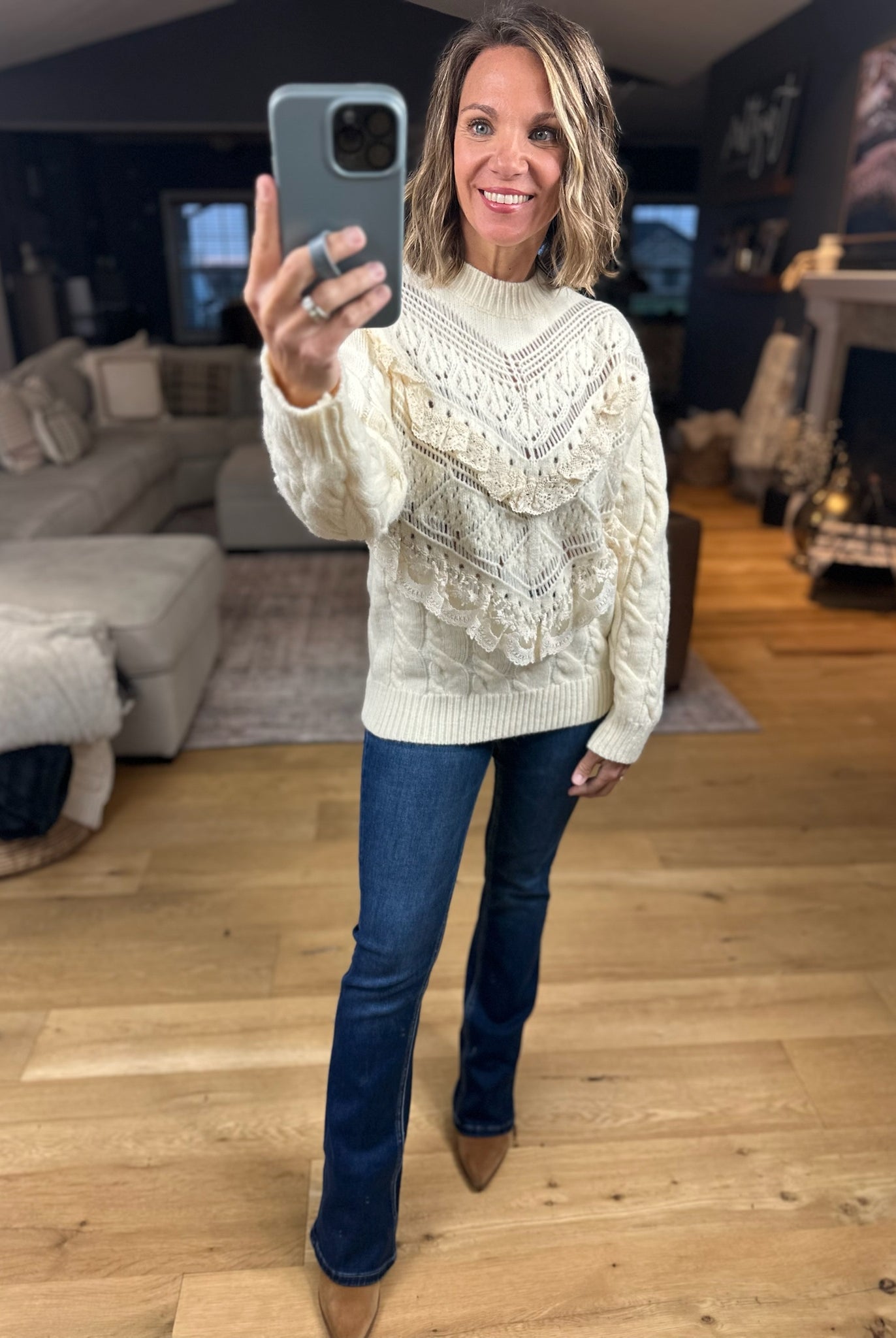 Love In Lace Knit Sweater-Sweaters-& Merci-Anna Kaytes Boutique, Women's Fashion Boutique in Grinnell, Iowa
