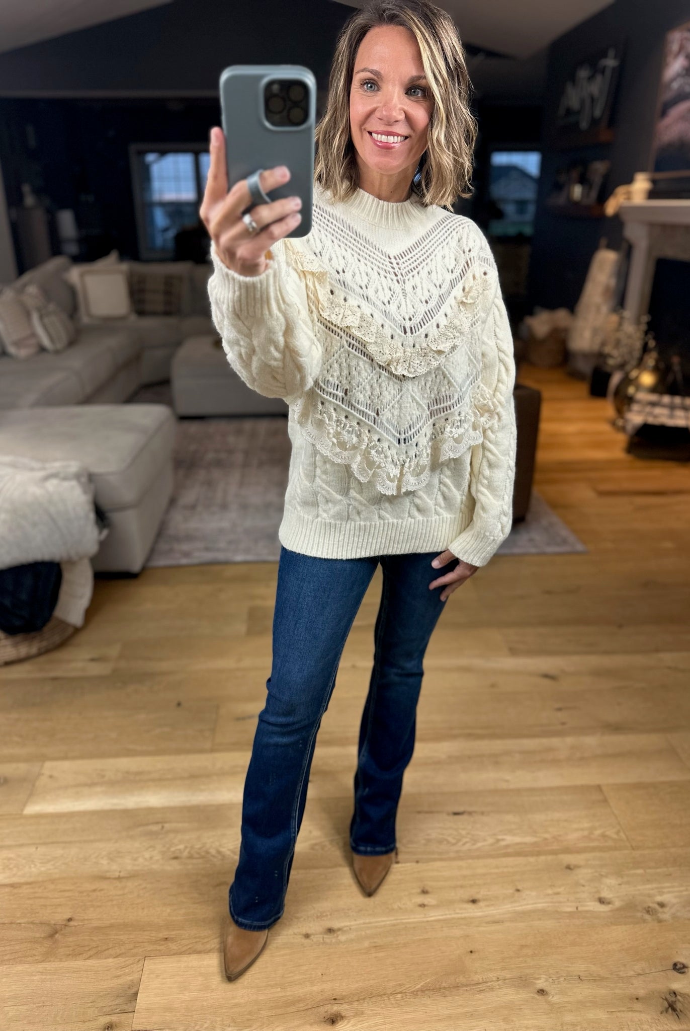 Love In Lace Knit Sweater-Sweaters-& Merci-Anna Kaytes Boutique, Women's Fashion Boutique in Grinnell, Iowa